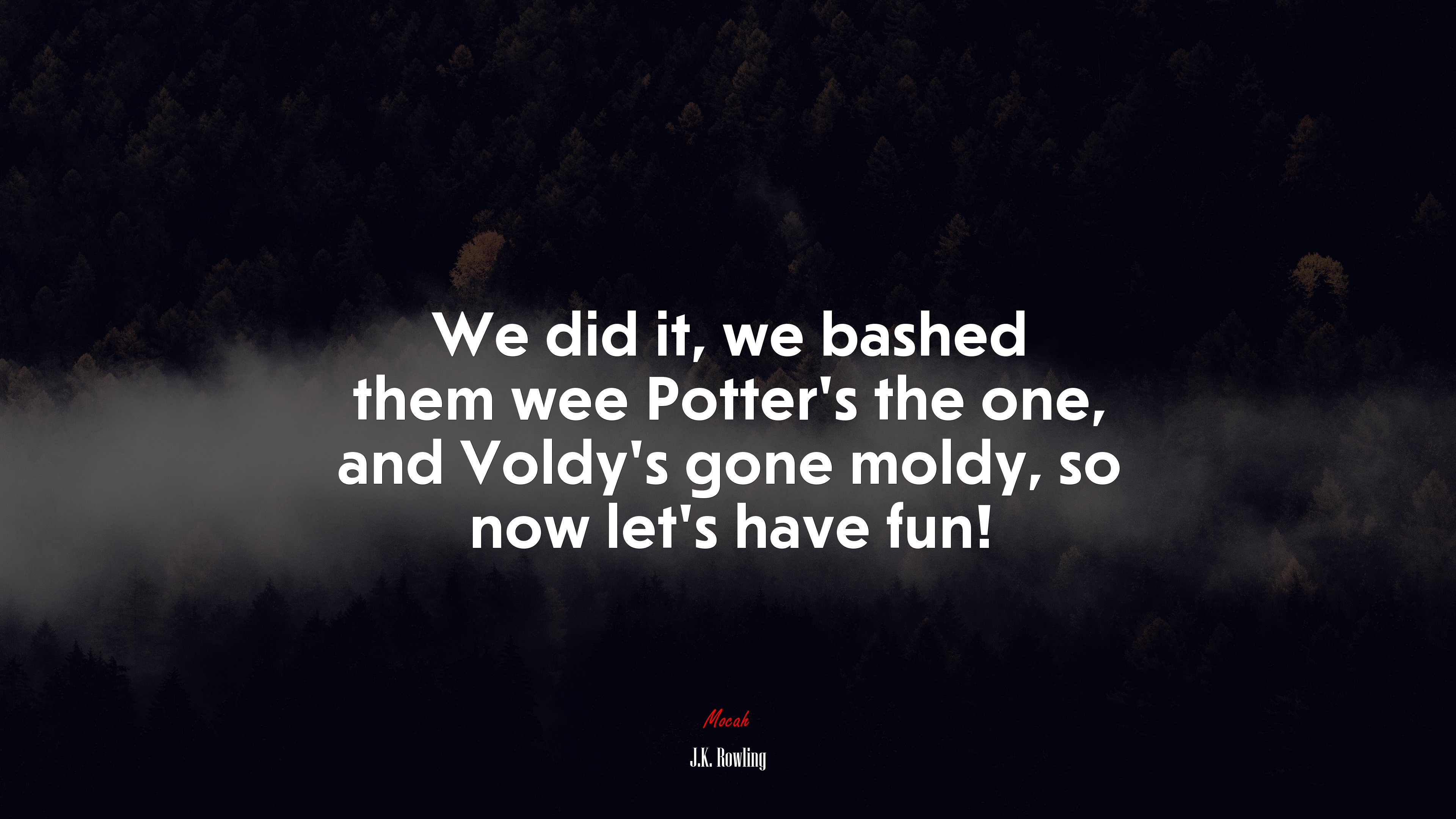 We did it, we bashed them wee Potter’s the one, and Voldy’s gone moldy, so now let’s have fun! | J.K. Rowling quote HD Wallpaper