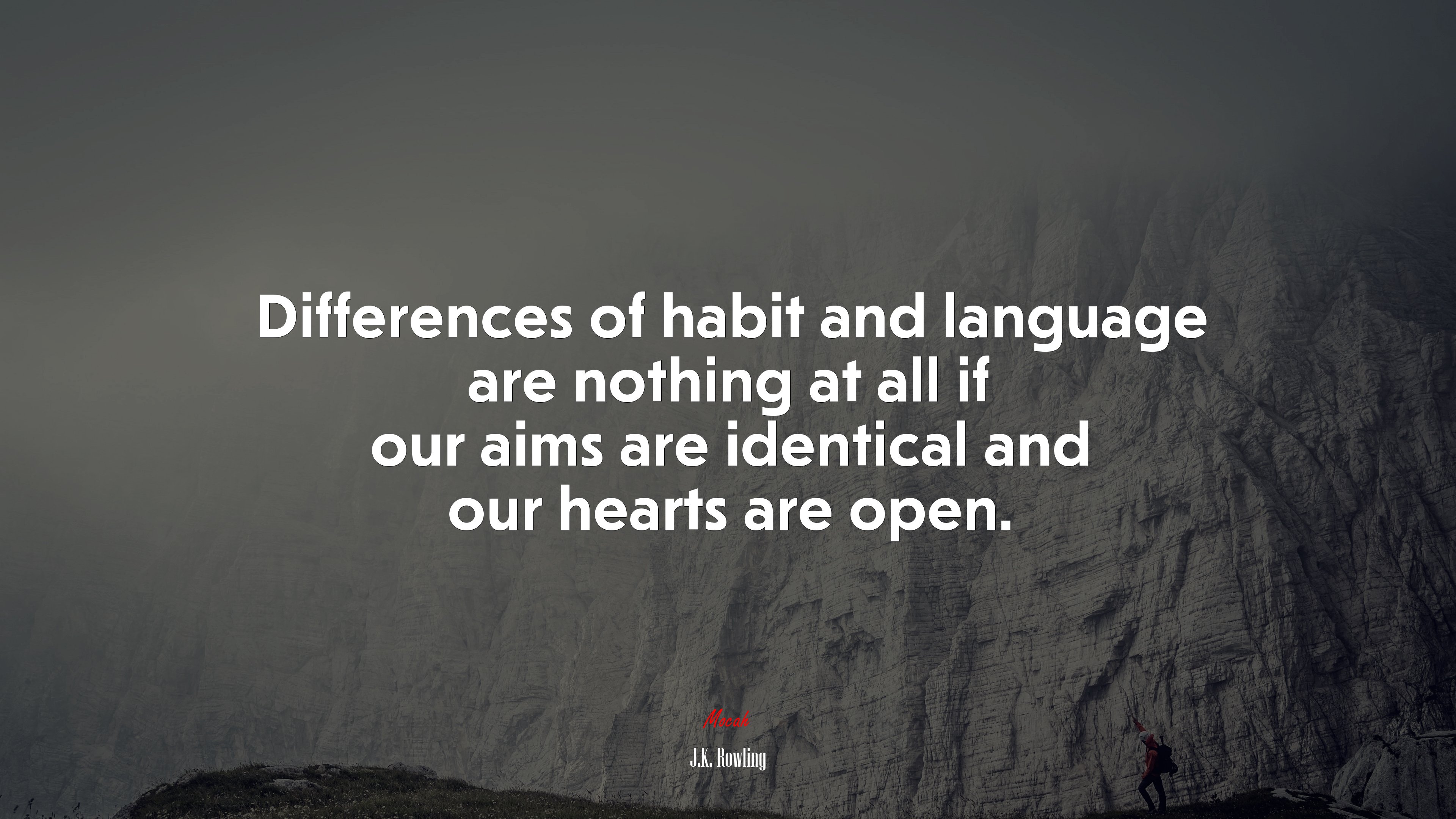 Differences of habit and language are nothing at all if our aims are identical and our hearts are open. | J.K. Rowling quote HD Wallpaper