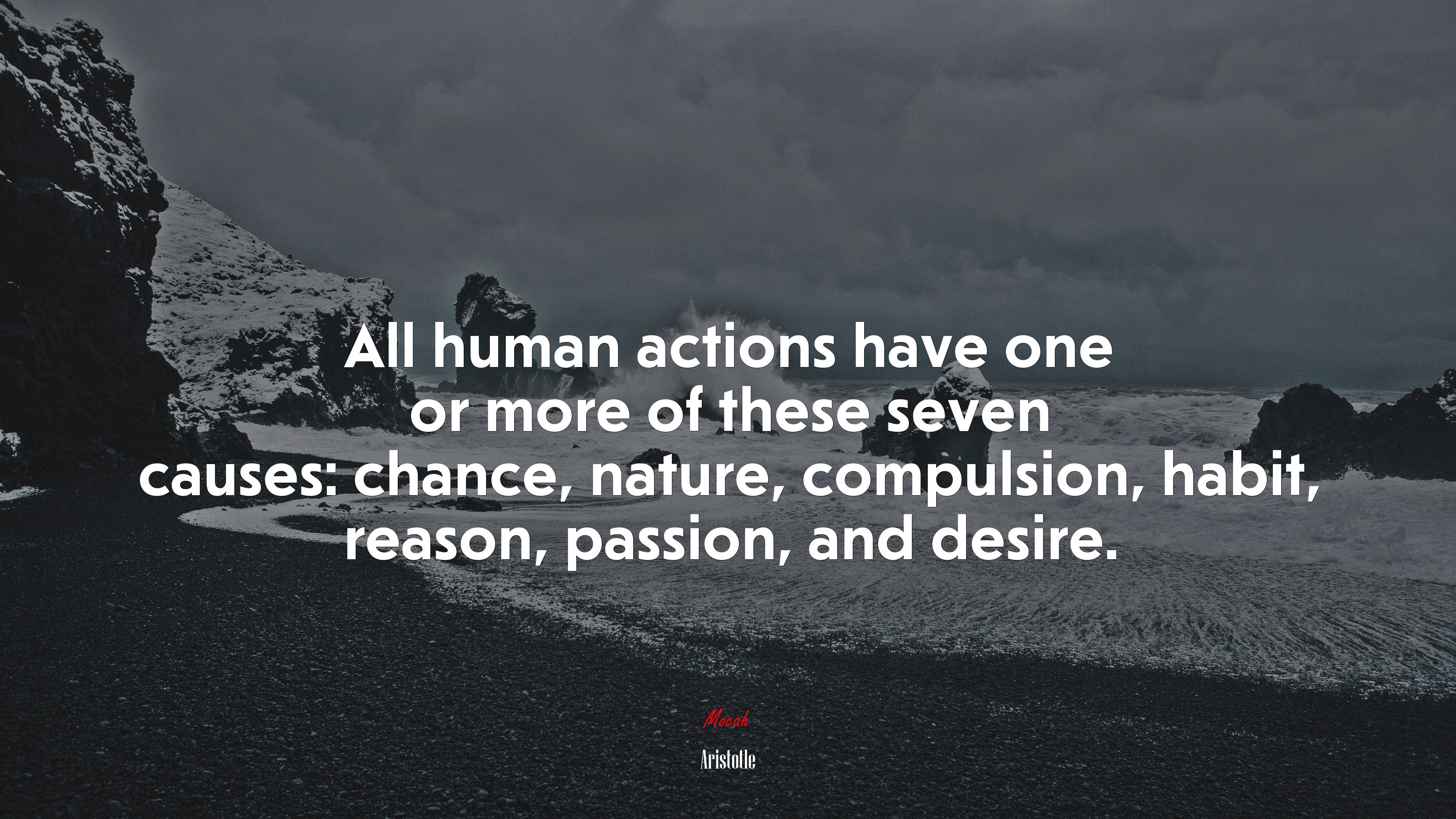 All human actions have one or more of these seven causes: chance, nature, compulsion, habit, reason, passion, and desire. | Aristotle quote HD Wallpaper