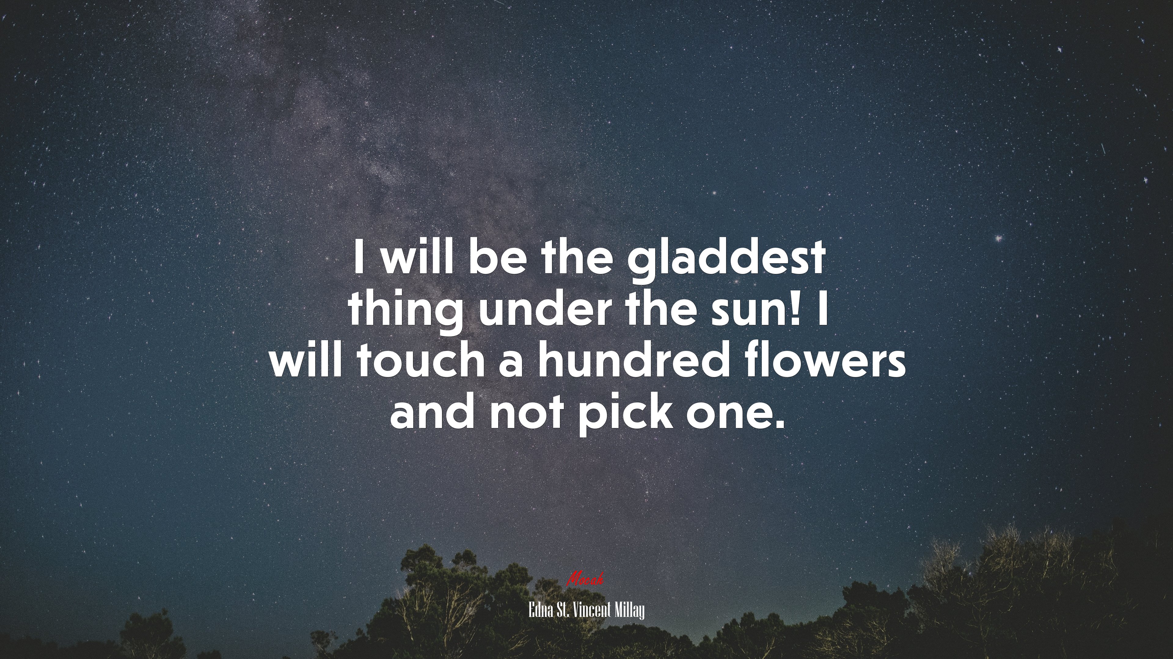 I will be the gladdest thing under the sun! I will touch a hundred flowers and not pick one. | Edna St. Vincent Millay quote HD Wallpaper