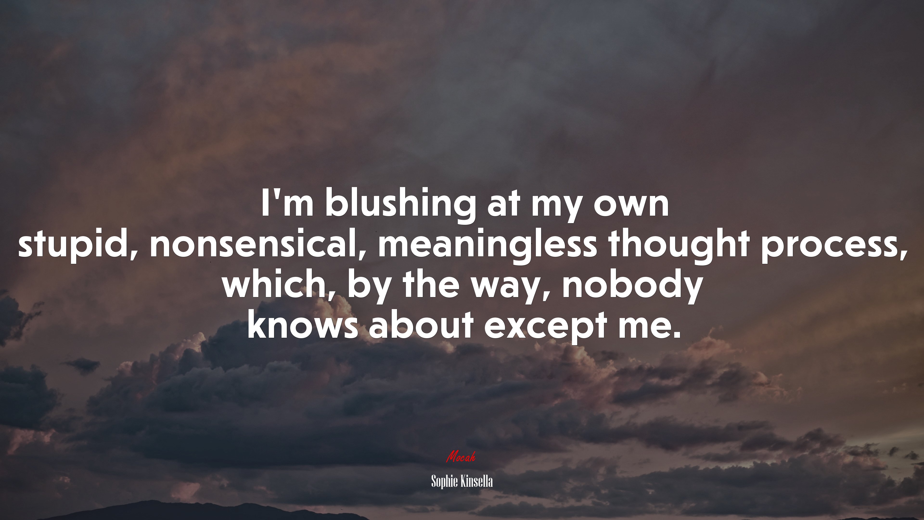 I’m blushing at my own stupid, nonsensical, meaningless thought process, which, by the way, nobody knows about except me. | Sophie Kinsella quote HD Wallpaper