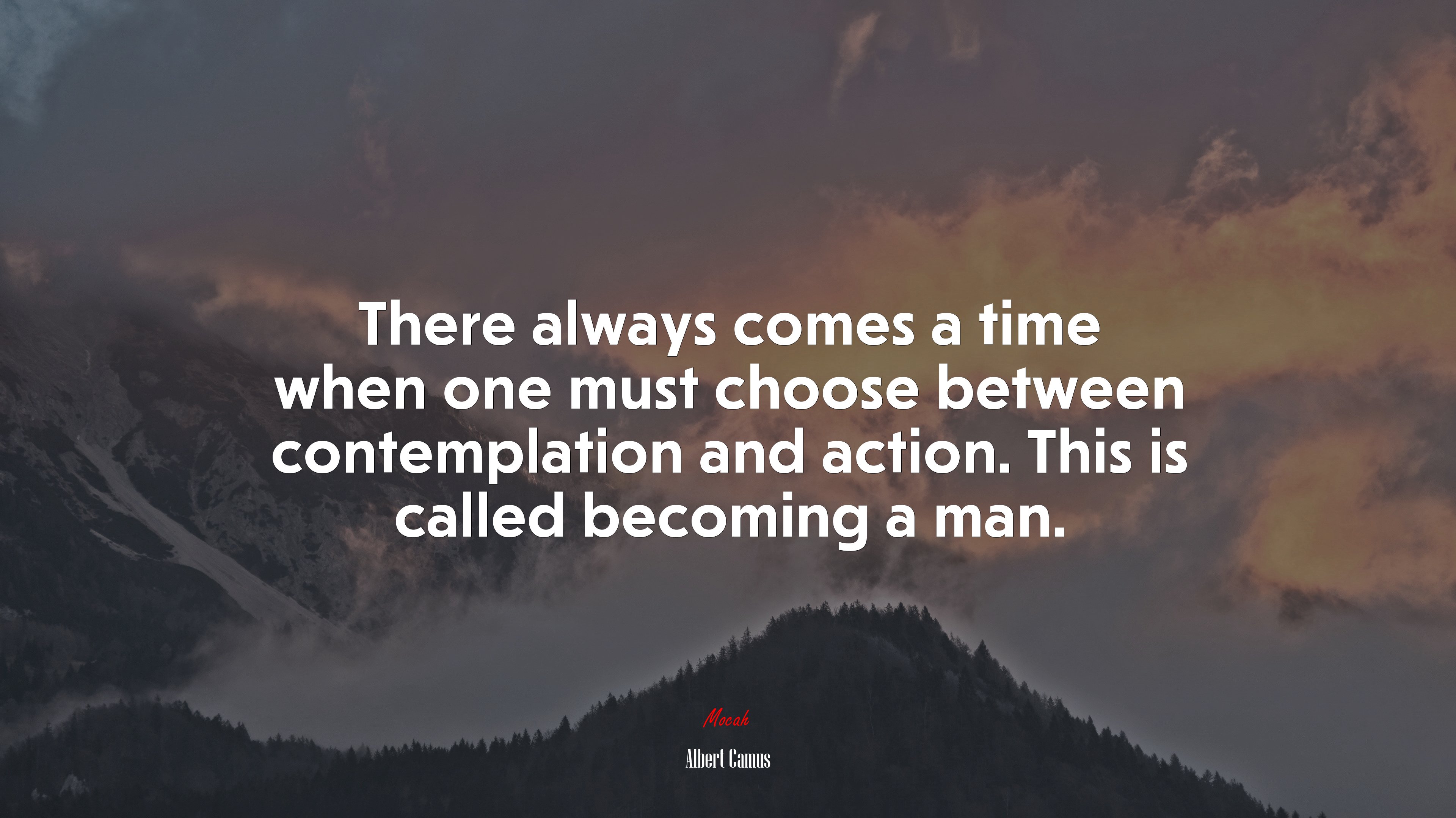 There always comes a time when one must choose between contemplation and action. This is called becoming a man. | Albert Camus quote HD Wallpaper