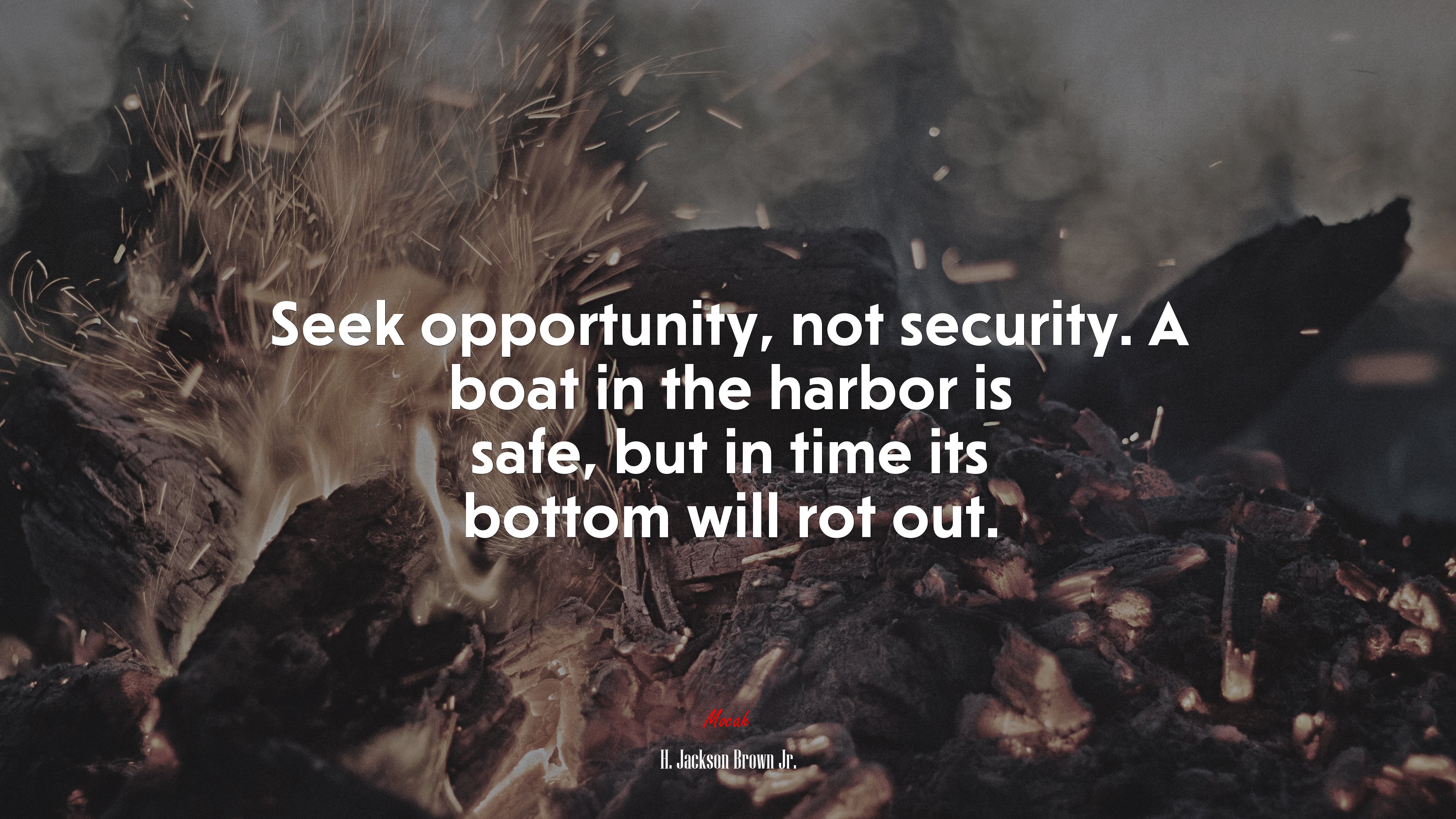 Seek opportunity, not security. A boat in the harbor is safe, but in time its bottom will rot out. | H. Jackson Brown Jr. quote HD Wallpaper