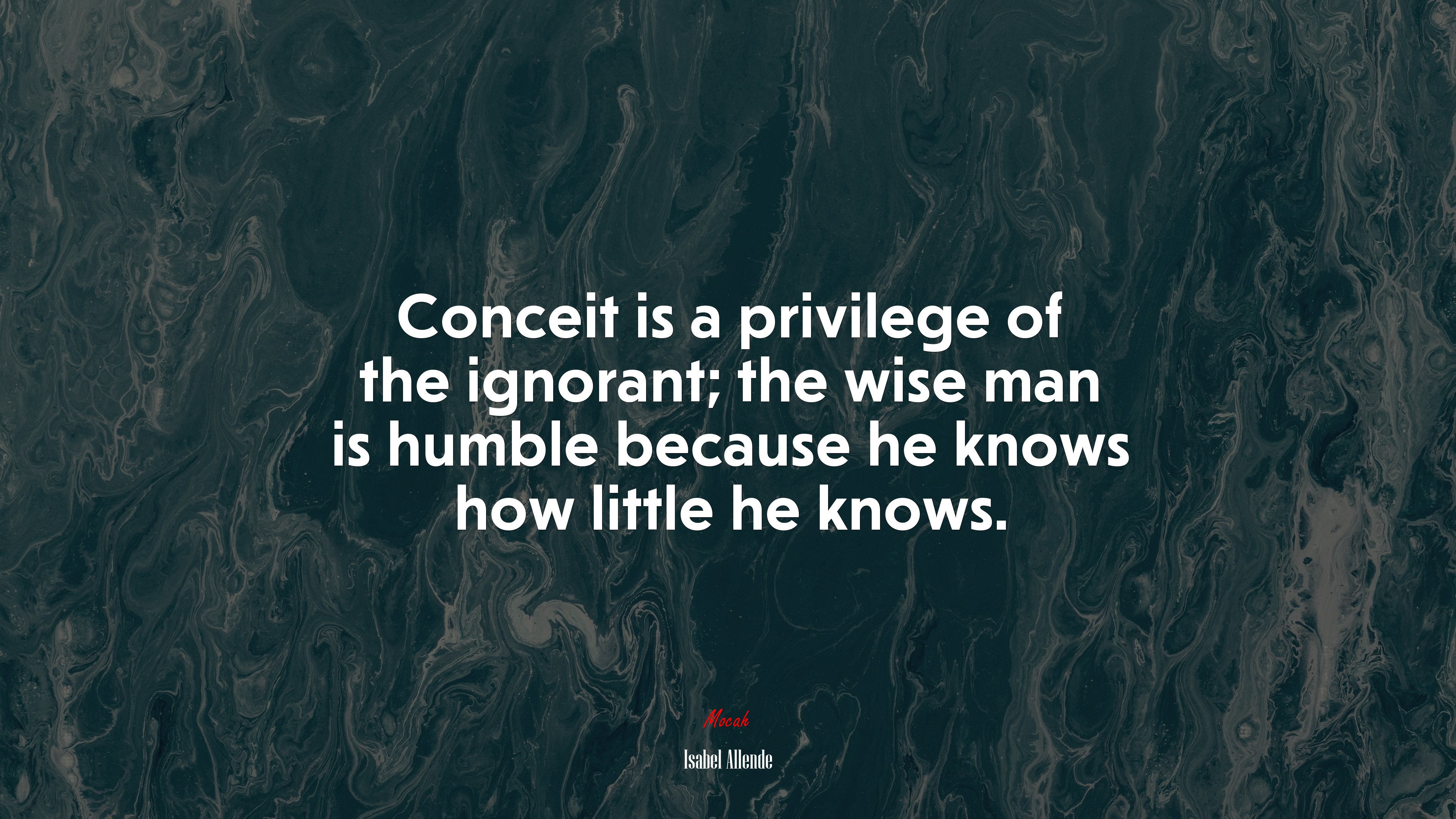 Conceit is a privilege of the ignorant; the wise man is humble because he knows how little he knows. | Isabel Allende quote HD Wallpaper