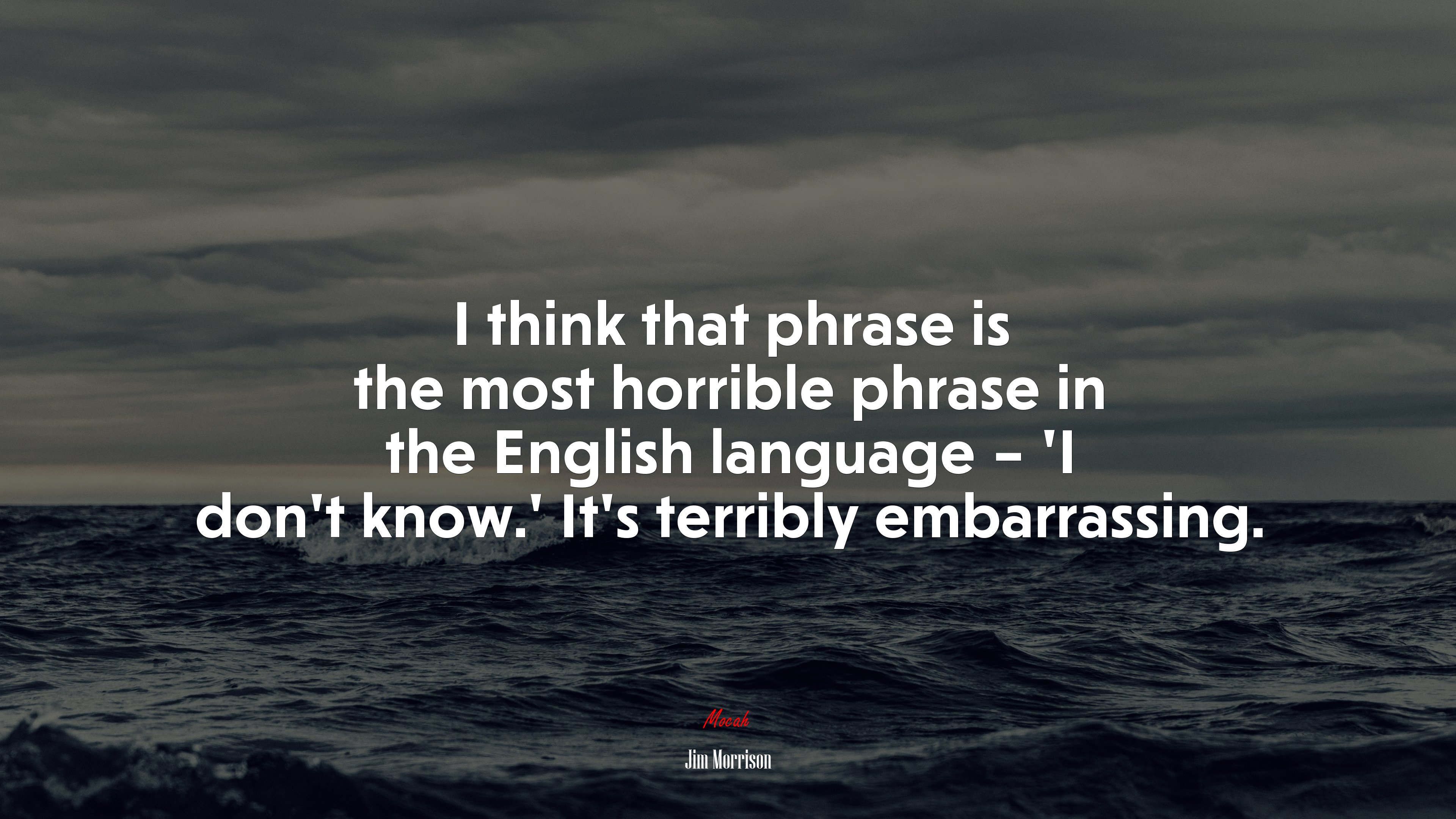 I think that phrase is the most horrible phrase in the English language – ‘I don’t know.’ It’s terribly embarrassing. | Jim Morrison quote HD Wallpaper
