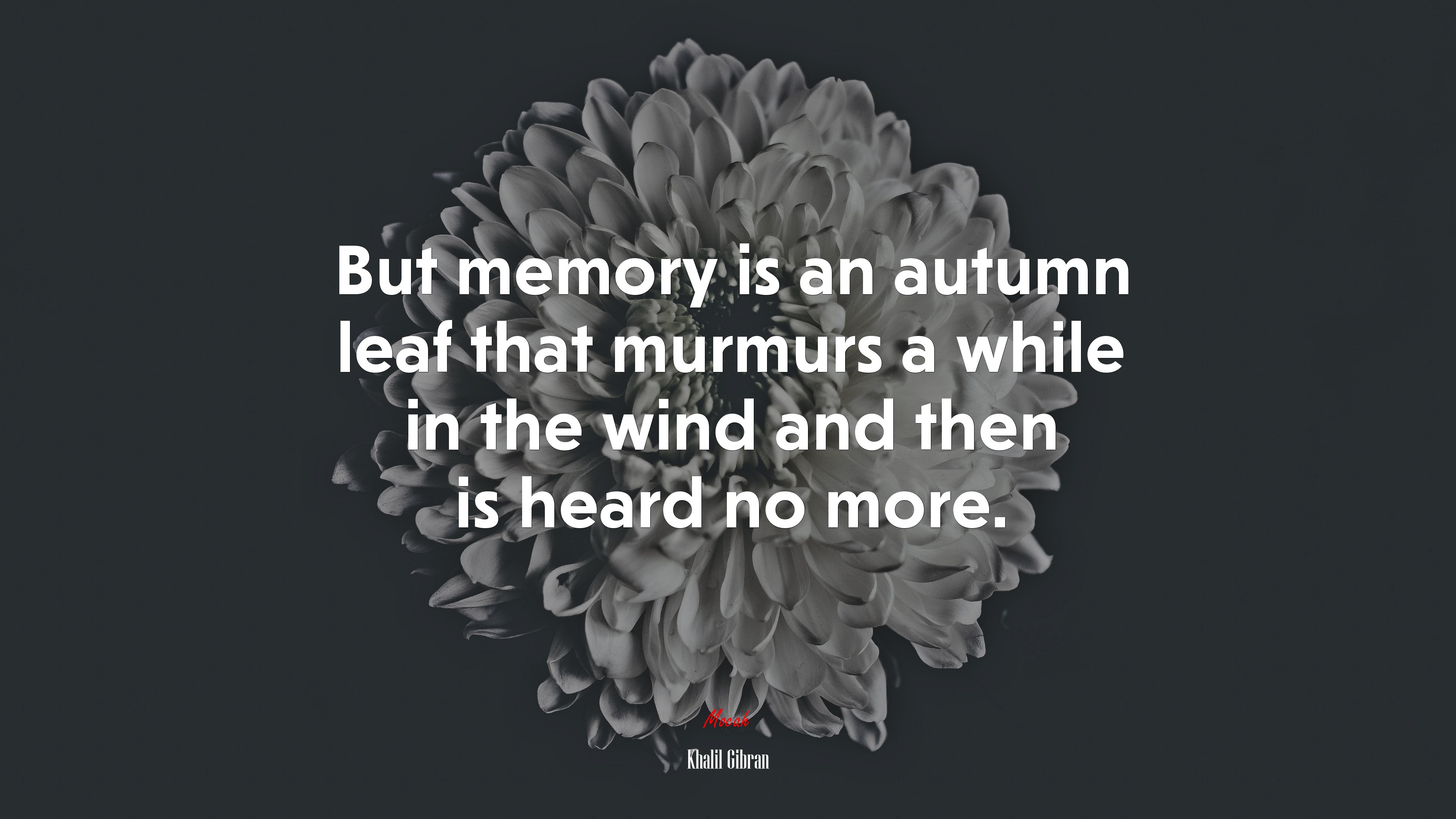 But memory is an autumn leaf that murmurs a while in the wind and then is heard no more. | Khalil Gibran quote HD Wallpaper