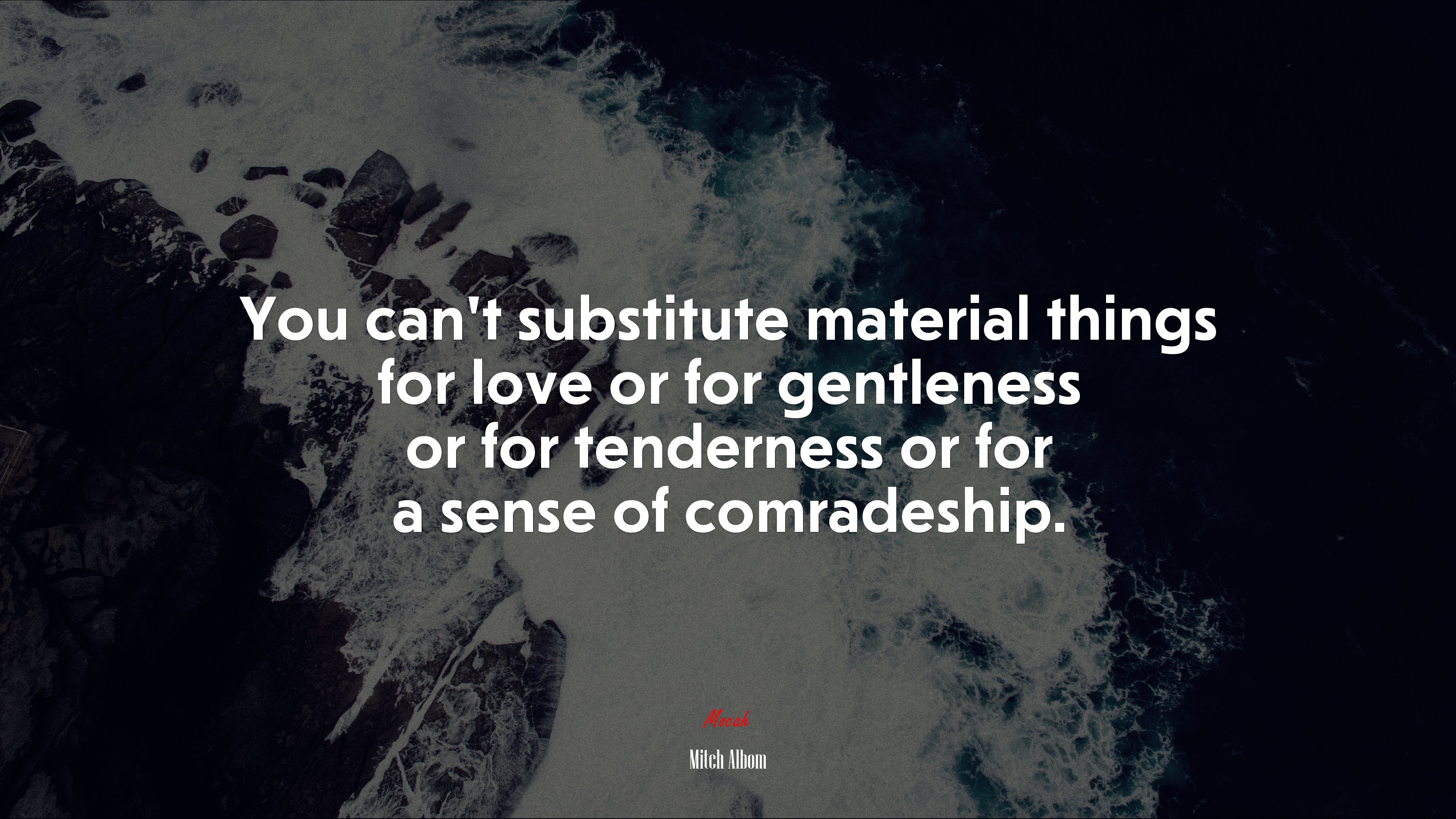 You can’t substitute material things for love or for gentleness or for tenderness or for a sense of comradeship. | Mitch Albom quote HD Wallpaper