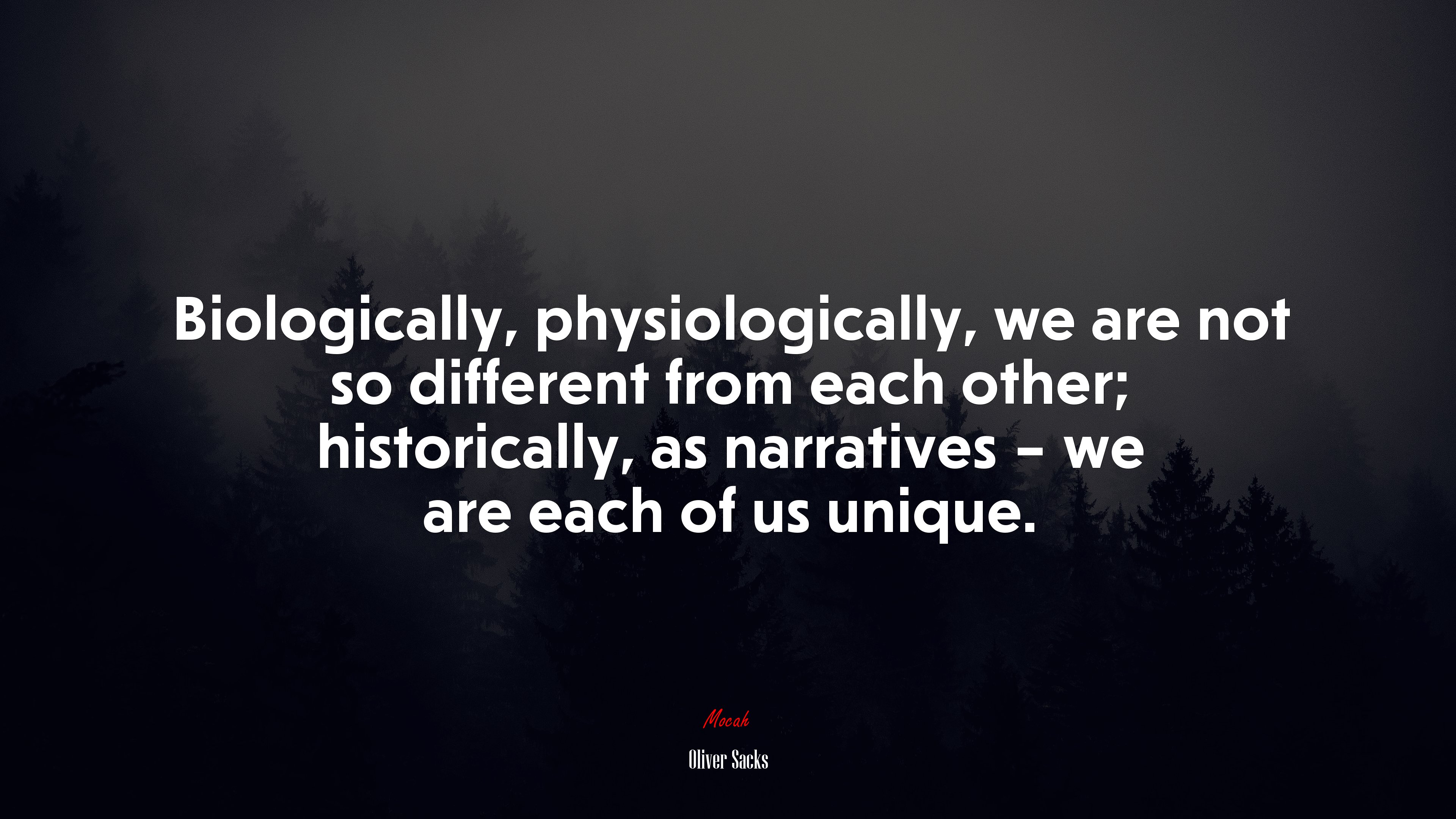 Biologically, physiologically, we are not so different from each other; historically, as narratives – we are each of us unique. | Oliver Sacks quote HD Wallpaper