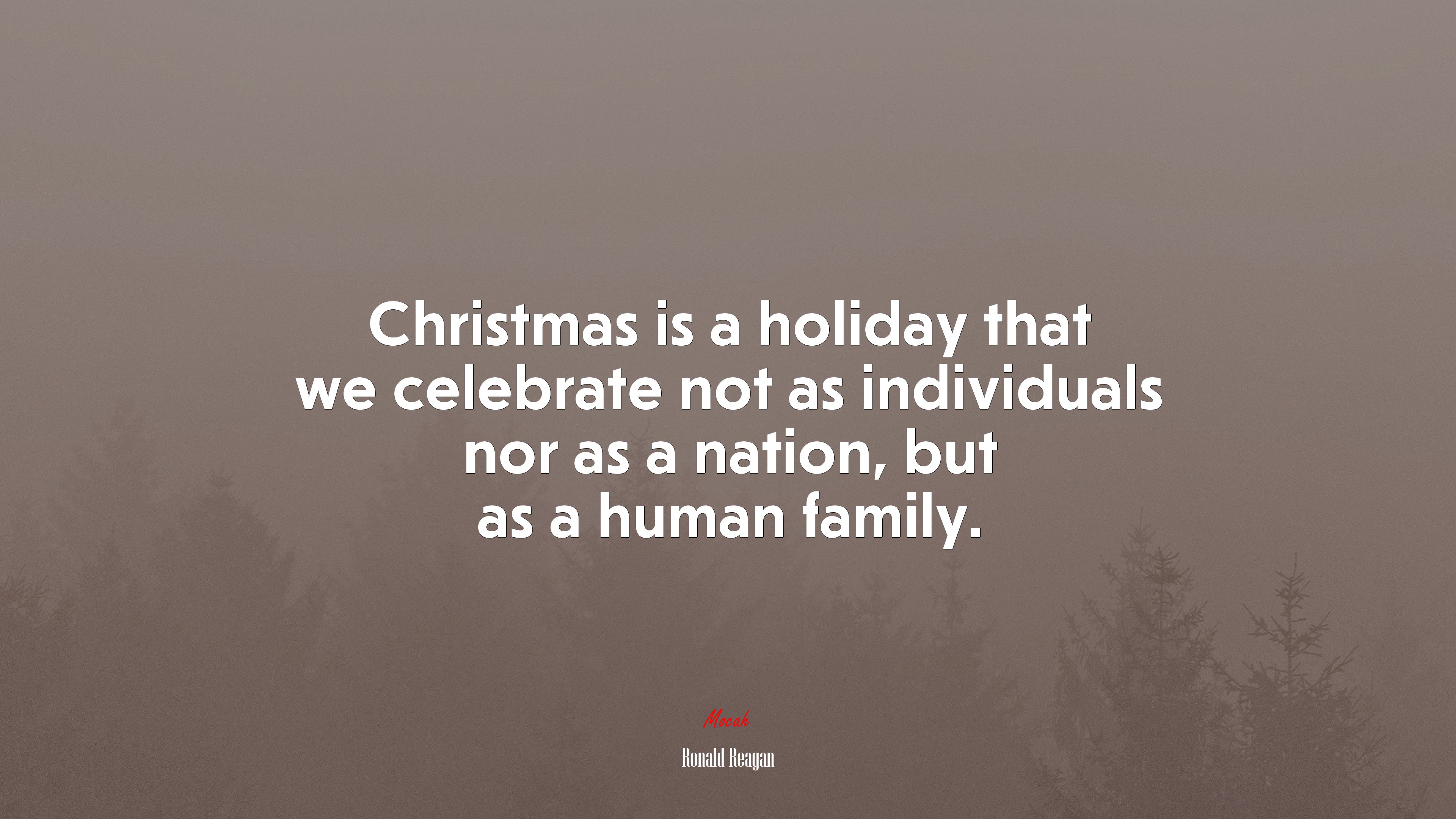 Christmas is a holiday that we celebrate not as individuals nor as a nation, but as a human family. | Ronald Reagan quote HD Wallpaper