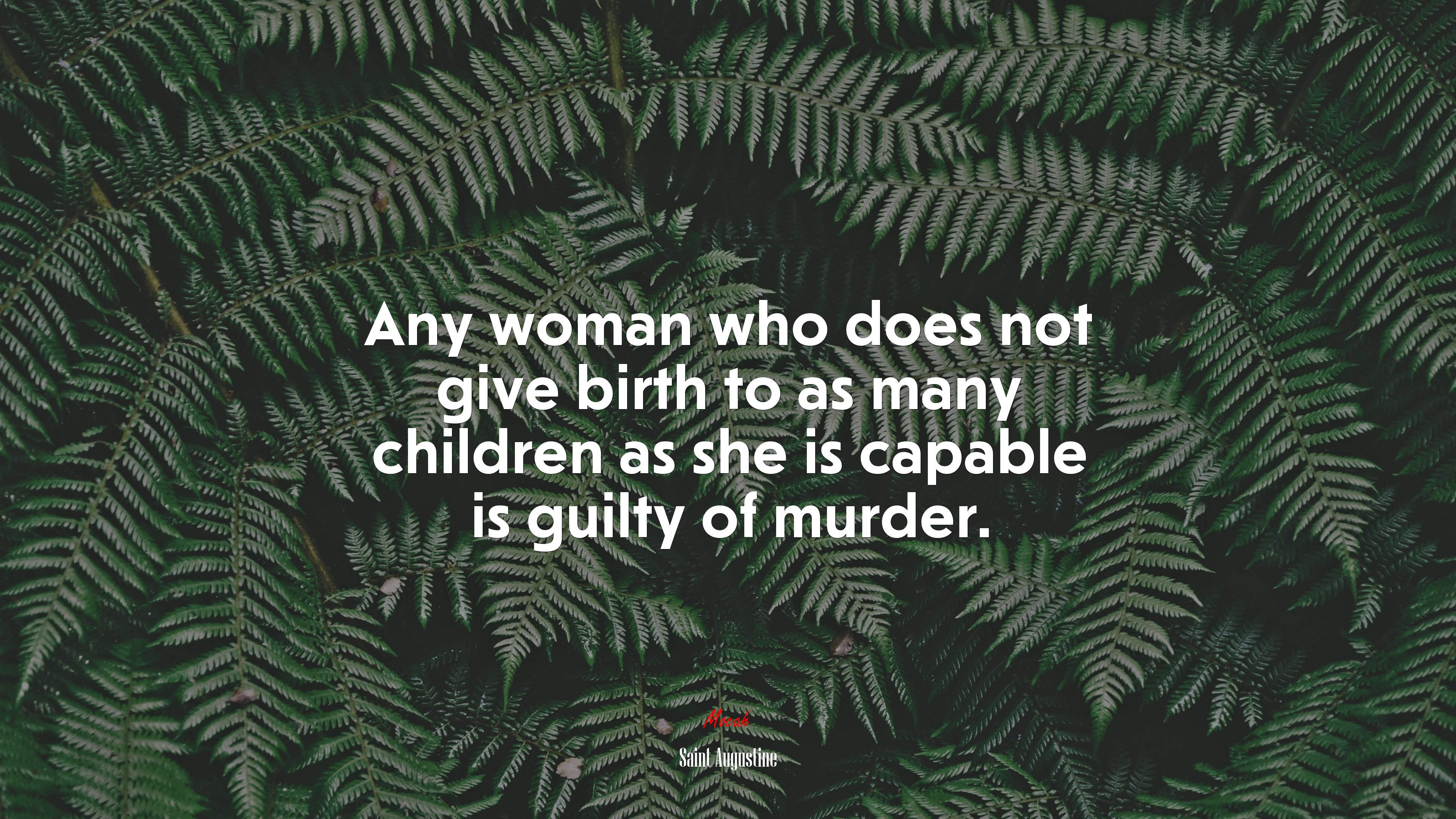 Any woman who does not give birth to as many children as she is capable is guilty of murder. | Saint Augustine quote HD Wallpaper