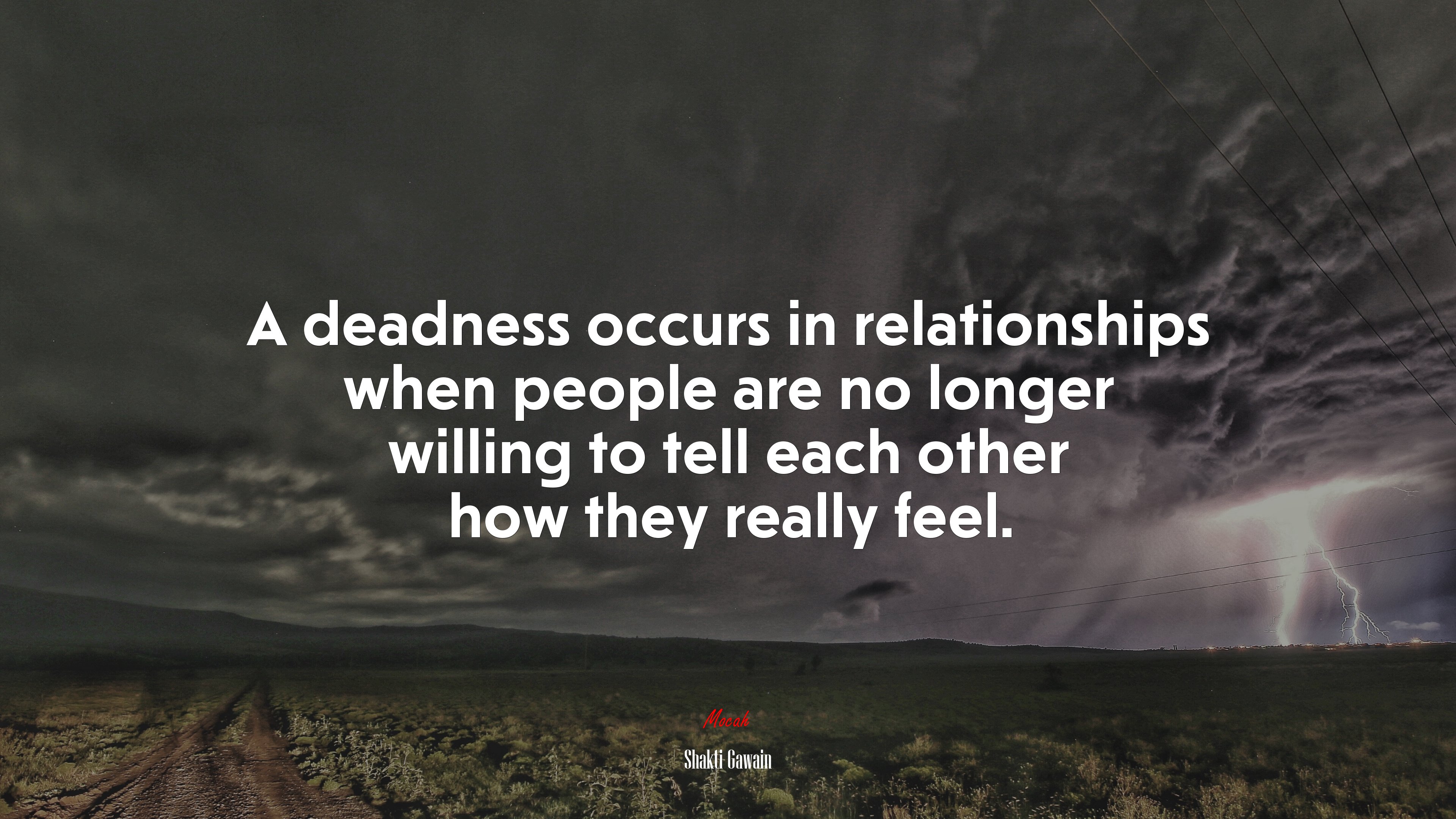 A deadness occurs in relationships when people are no longer willing to tell each other how they really feel. | Shakti Gawain quote HD Wallpaper