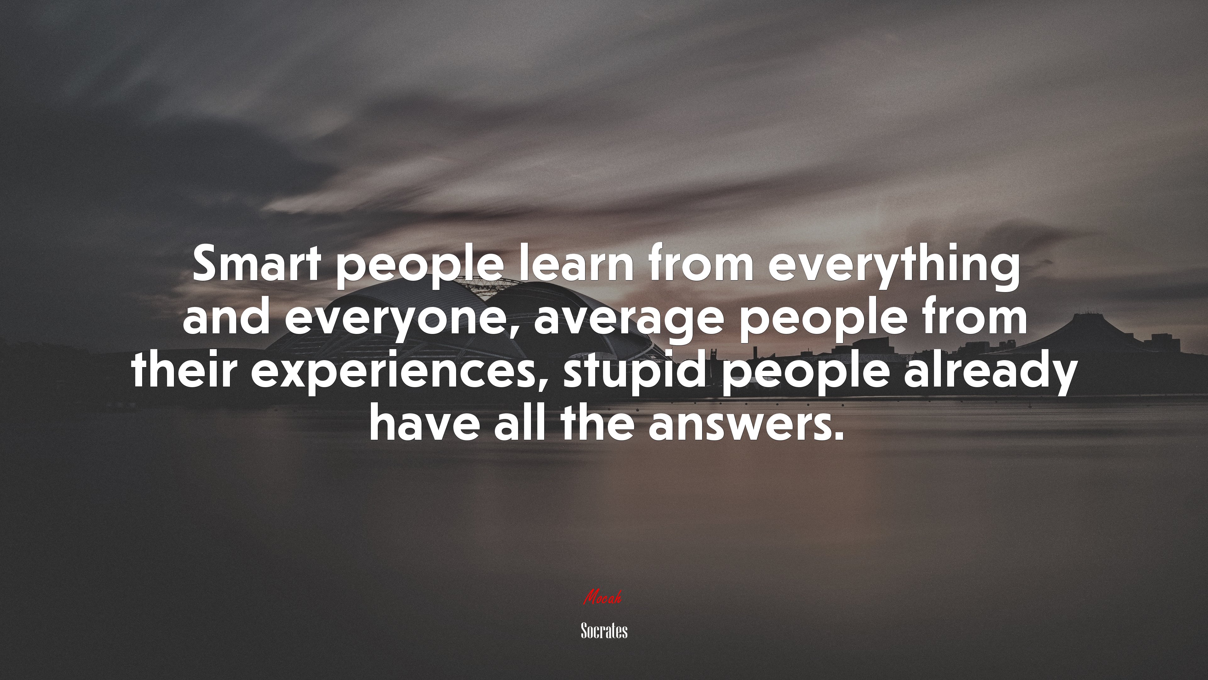 Smart people learn from everything and everyone, average people from their experiences, stupid people already have all the answers. | Socrates quote HD Wallpaper