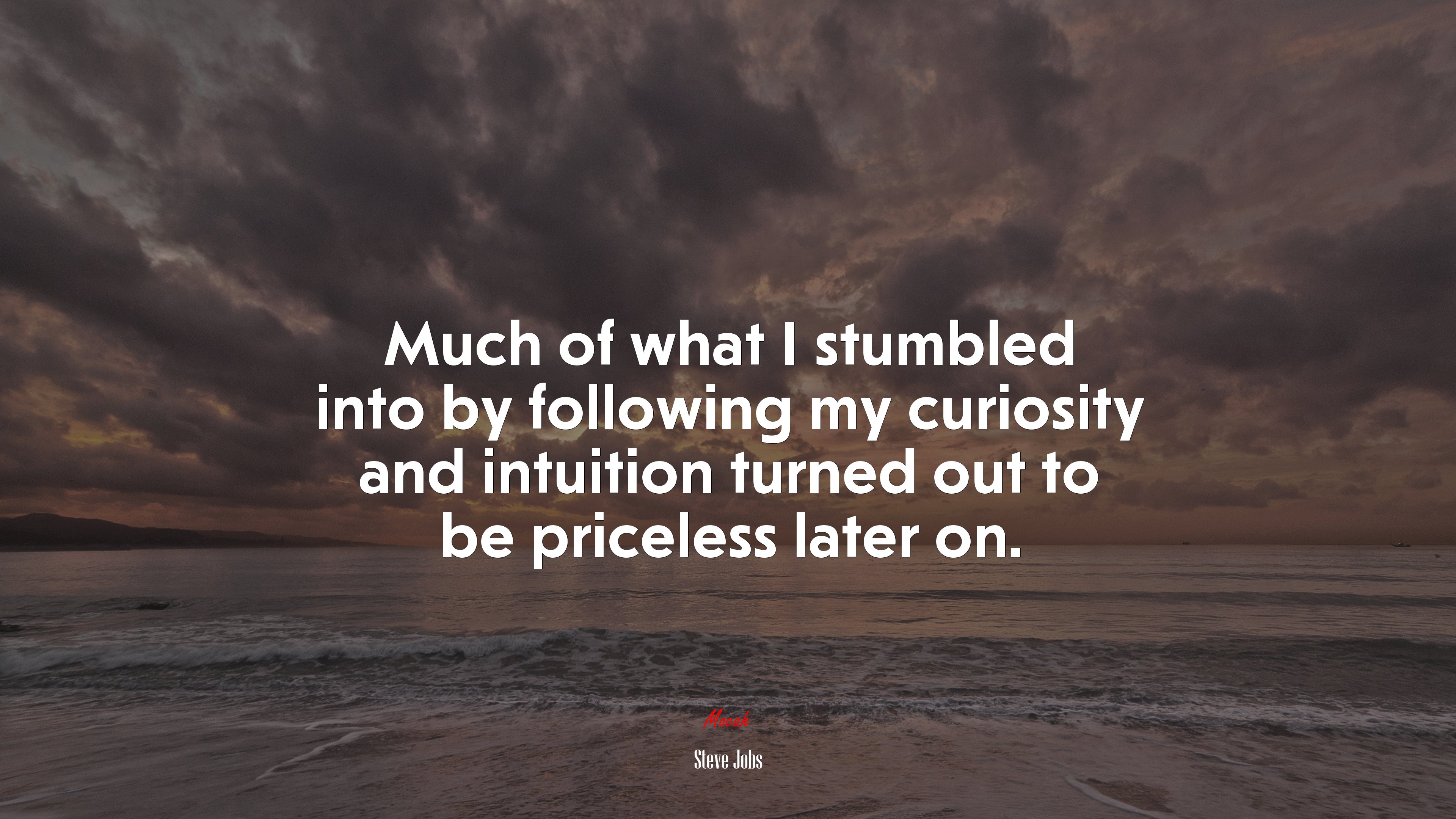 Much of what I stumbled into by following my curiosity and intuition turned out to be priceless later on. | Steve Jobs quote HD Wallpaper