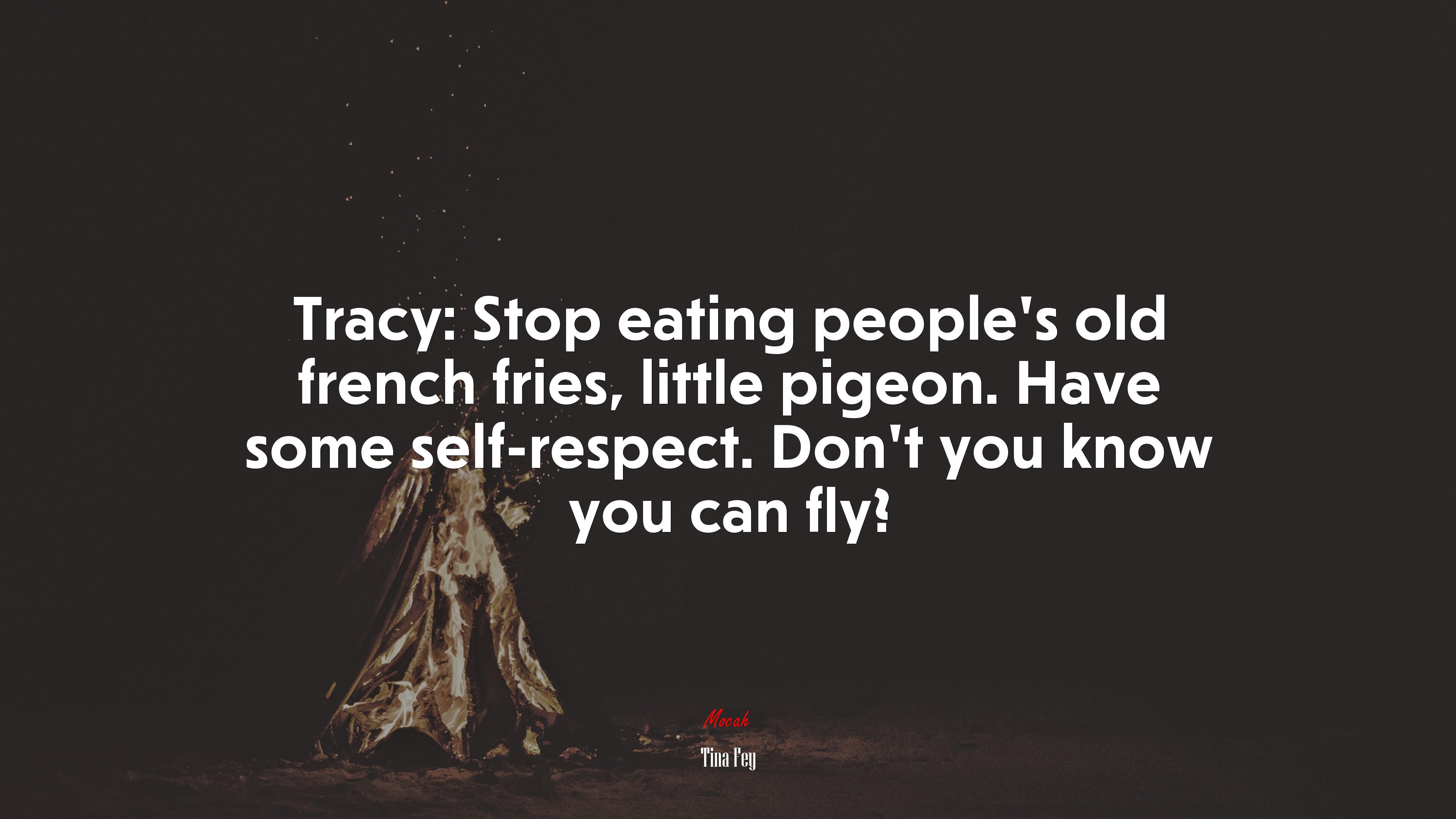 Tracy: Stop eating people’s old french fries, little pigeon. Have some self-respect. Don’t you know you can fly? | Tina Fey quote HD Wallpaper