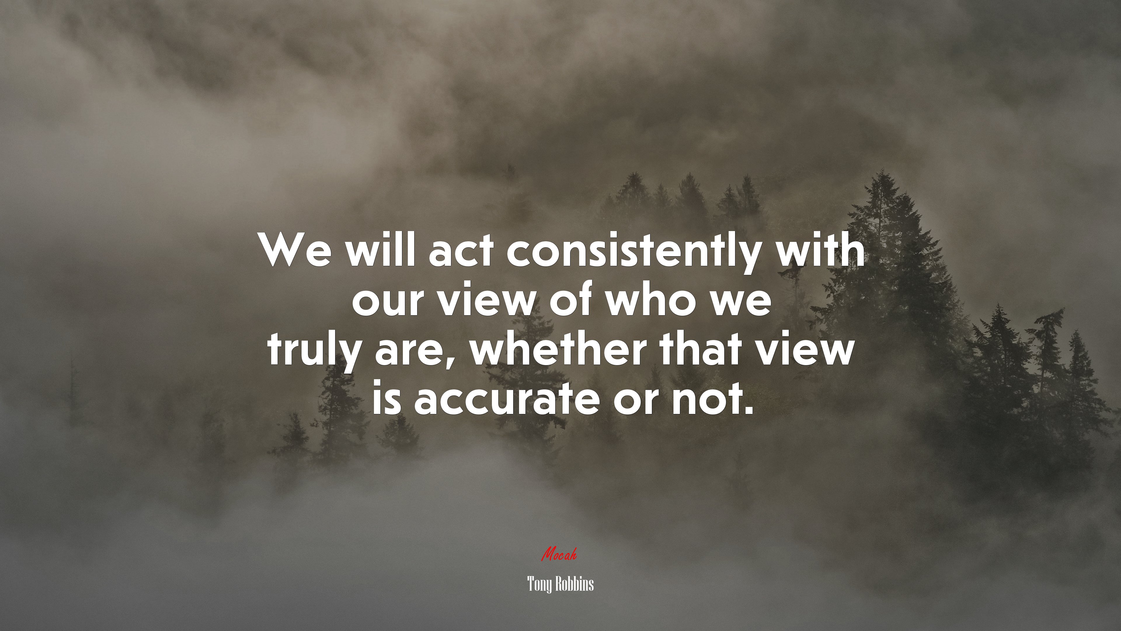 We will act consistently with our view of who we truly are, whether that view is accurate or not. | Tony Robbins quote HD Wallpaper