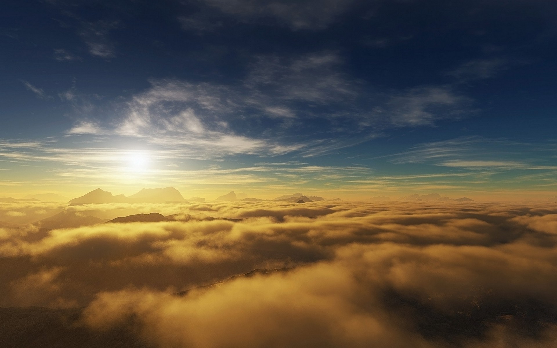 Mountains above clouds at sunset HD Wallpaper