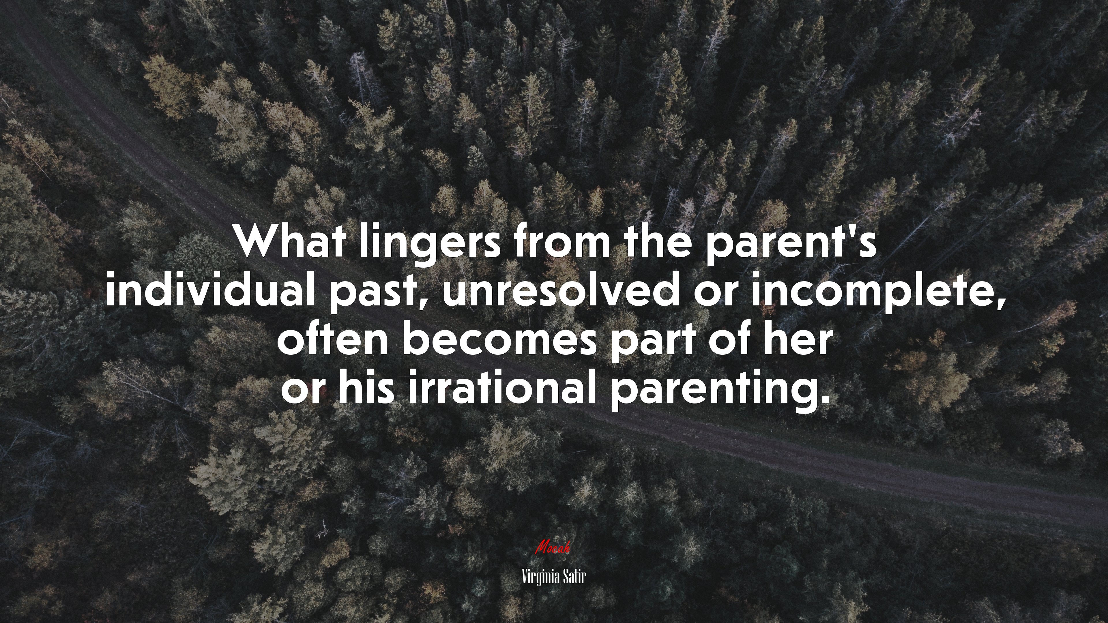What lingers from the parent’s individual past, unresolved or incomplete, often becomes part of her or his irrational parenting. | Virginia Satir quote HD Wallpaper