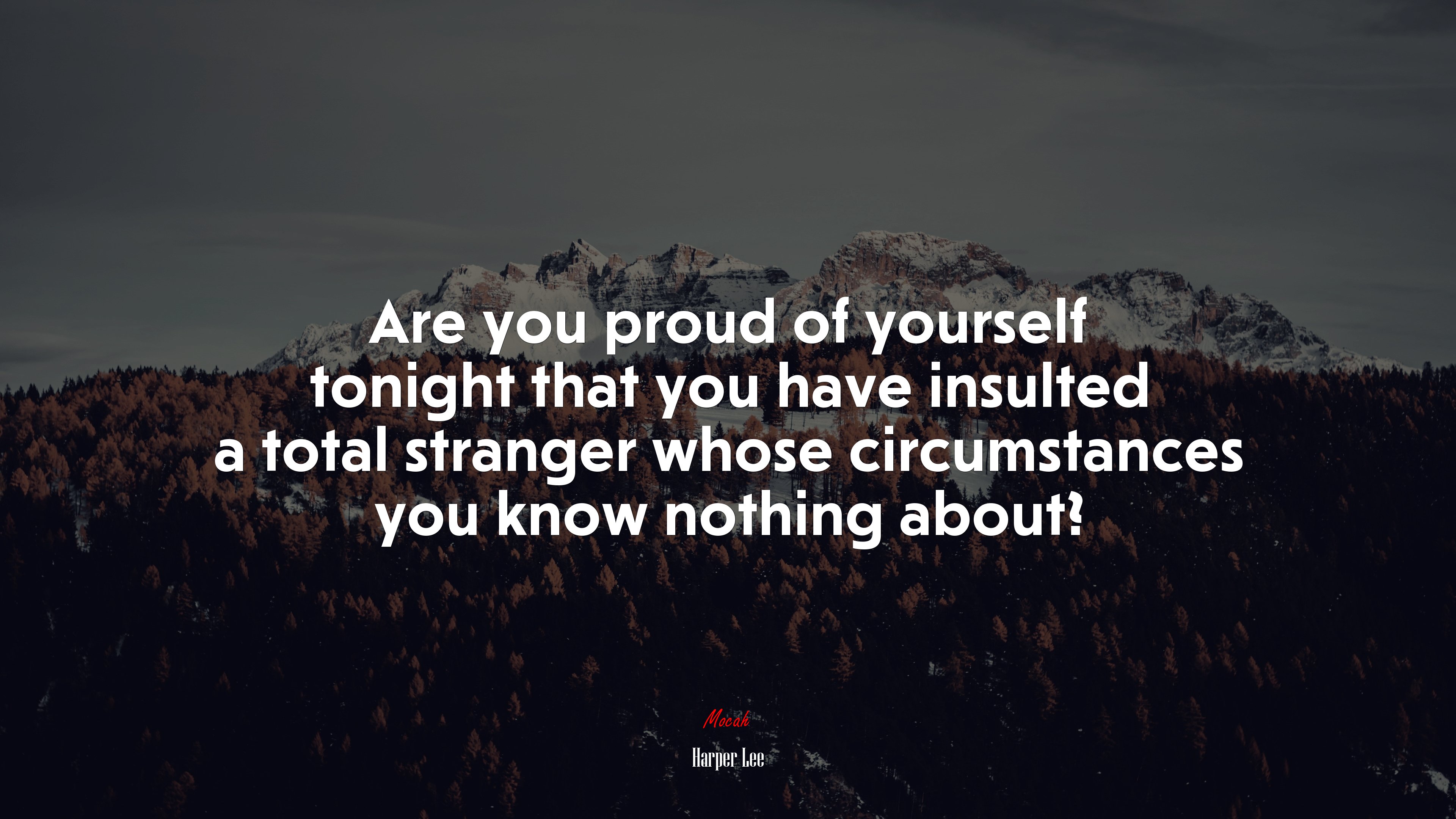 Are you proud of yourself tonight that you have insulted a total stranger whose circumstances you know nothing about? | Harper Lee quote HD Wallpaper