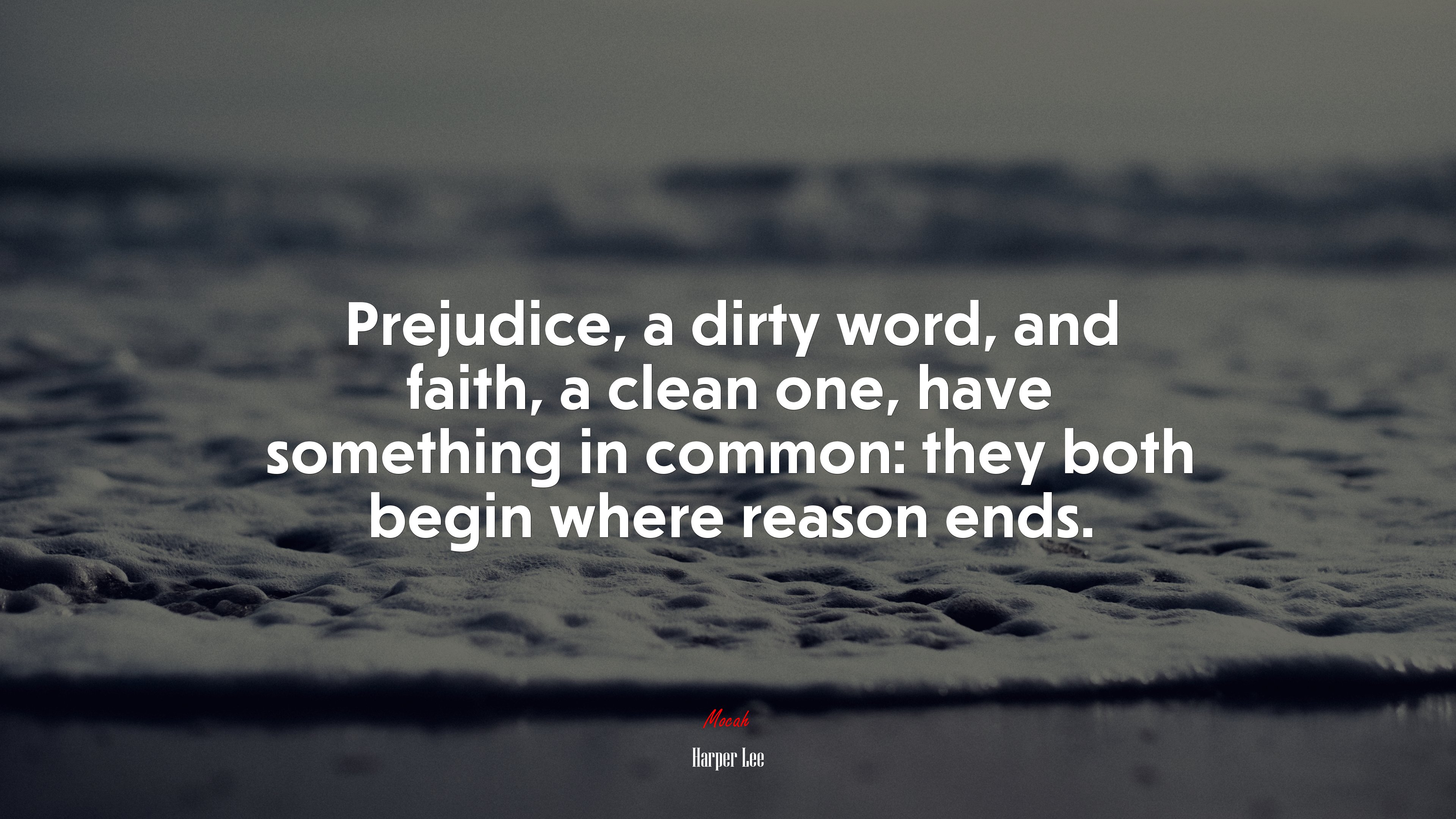 Prejudice, a dirty word, and faith, a clean one, have something in common: they both begin where reason ends. | Harper Lee quote HD Wallpaper