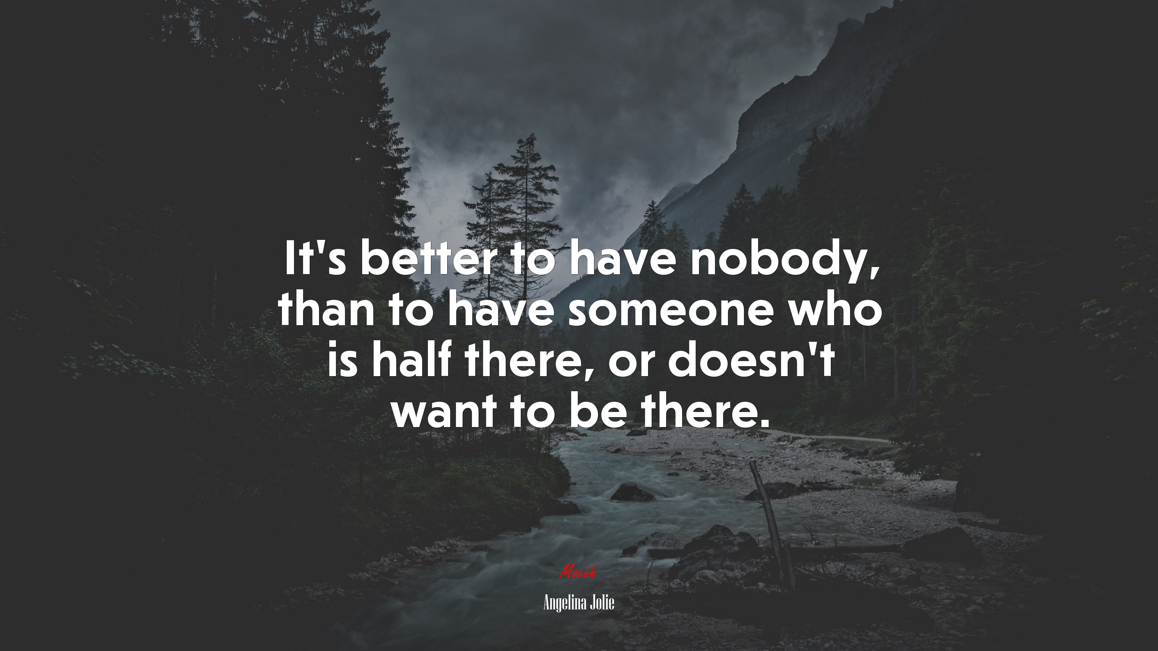 It’s better to have nobody, than to have someone who is half there, or doesn’t want to be there. | Angelina Jolie quote HD Wallpaper