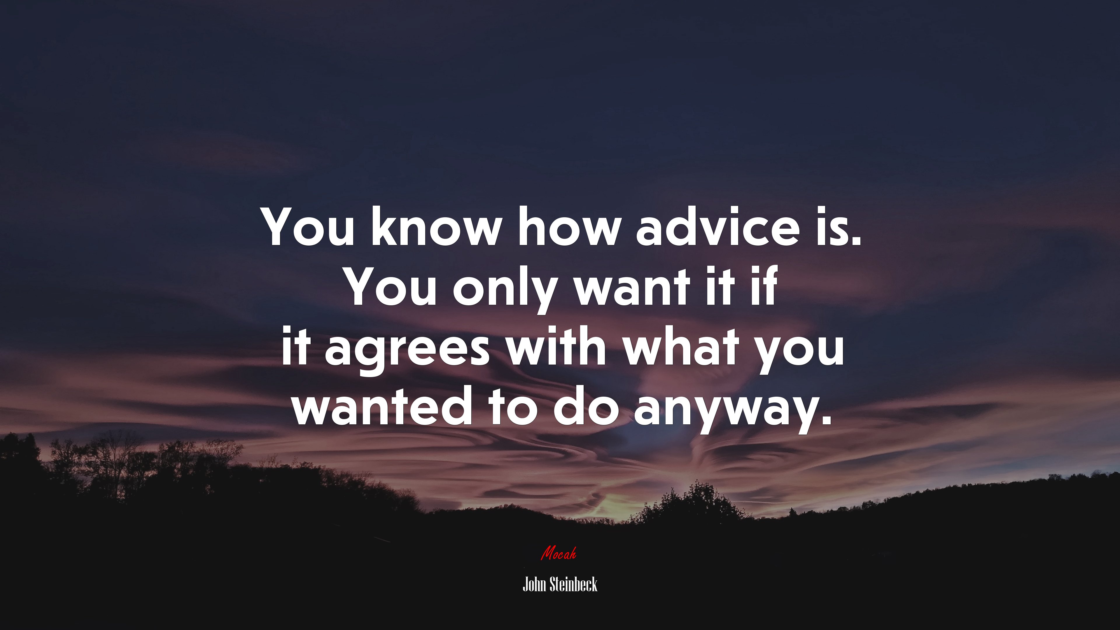 You know how advice is. You only want it if it agrees with what you wanted to do anyway. | John Steinbeck quote HD Wallpaper
