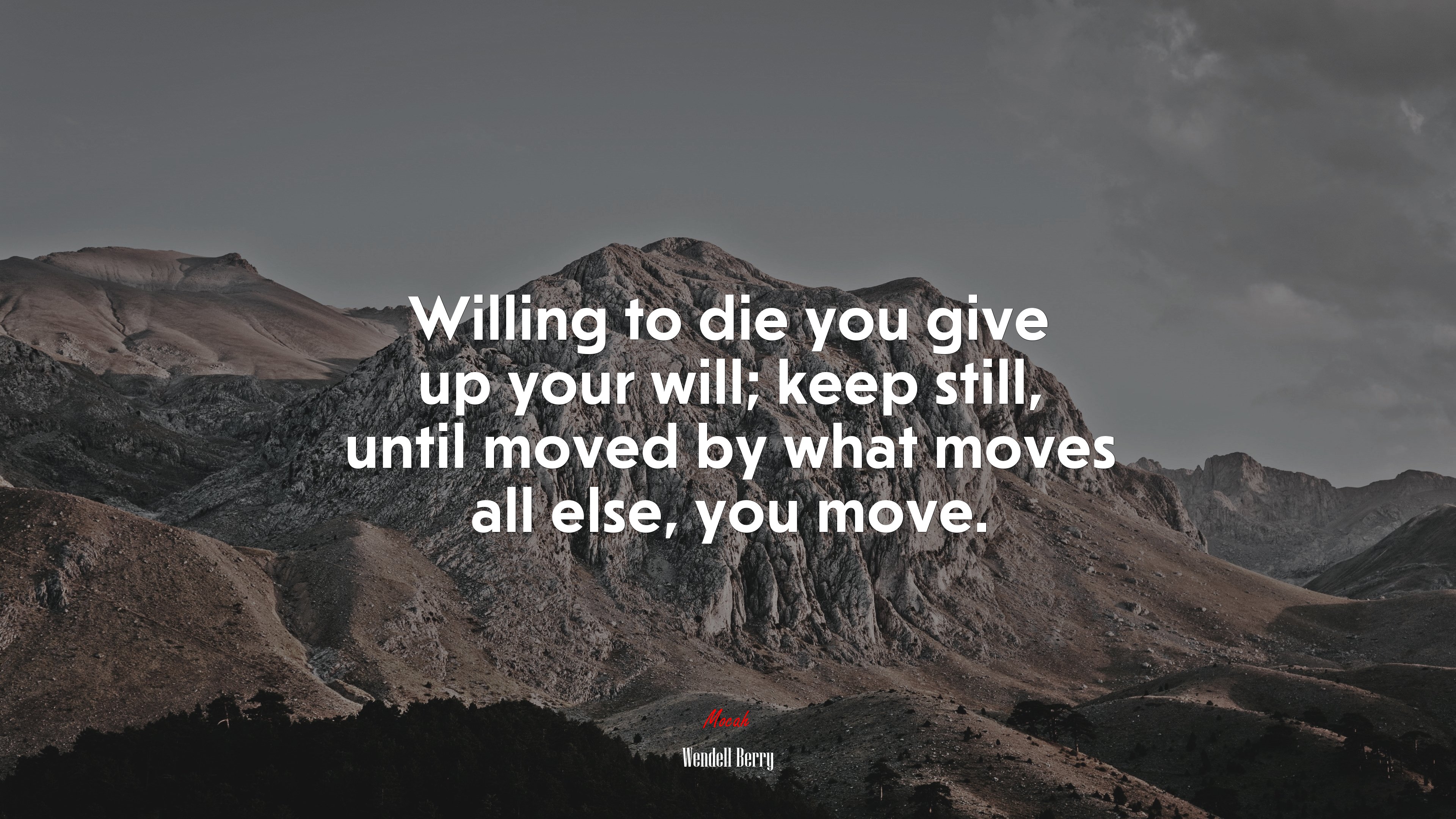 Willing to die you give up your will; keep still, until moved by what moves all else, you move. | Wendell Berry quote HD Wallpaper