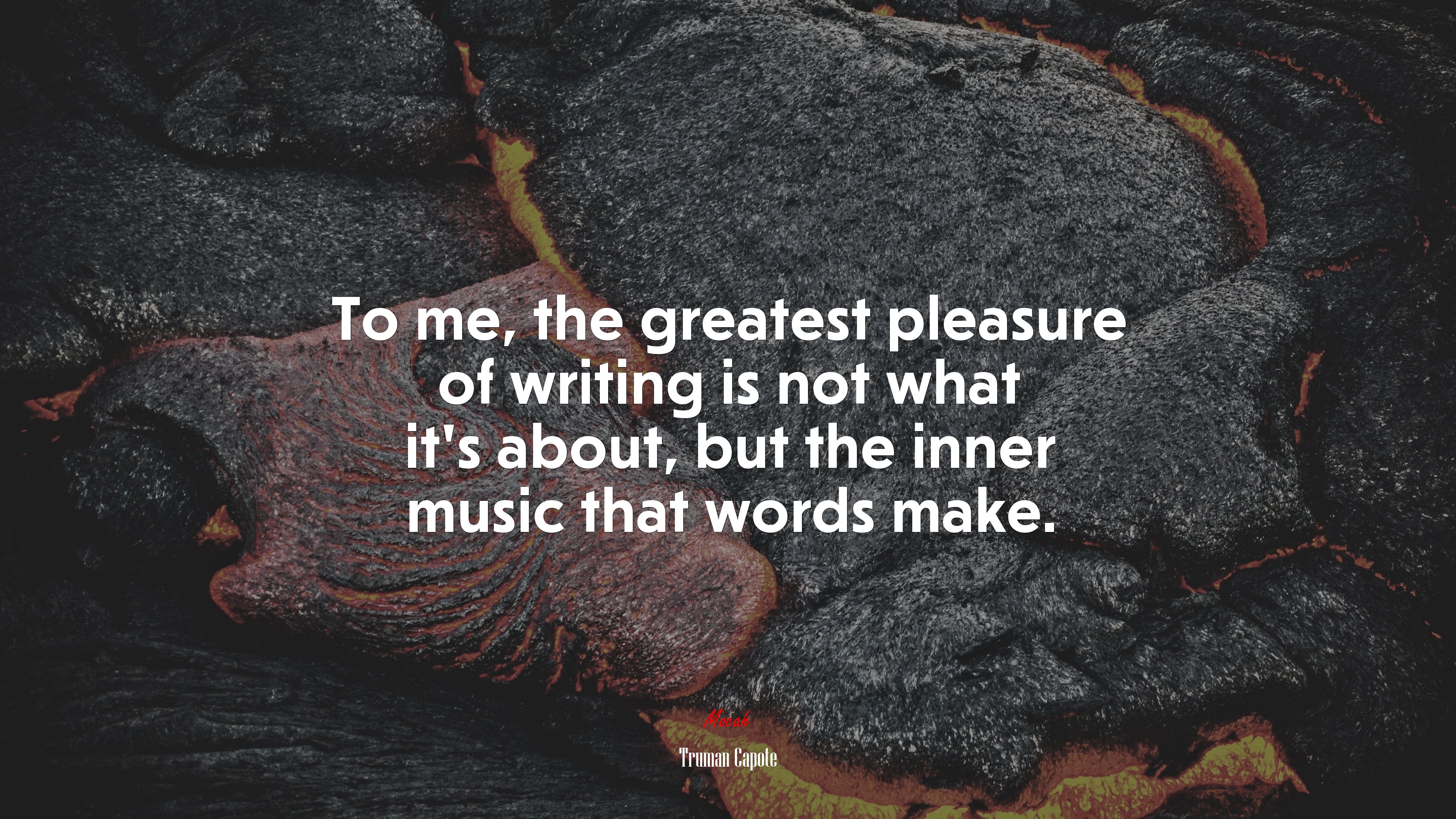 To me, the greatest pleasure of writing is not what it’s about, but the inner music that words make. | Truman Capote quote HD Wallpaper