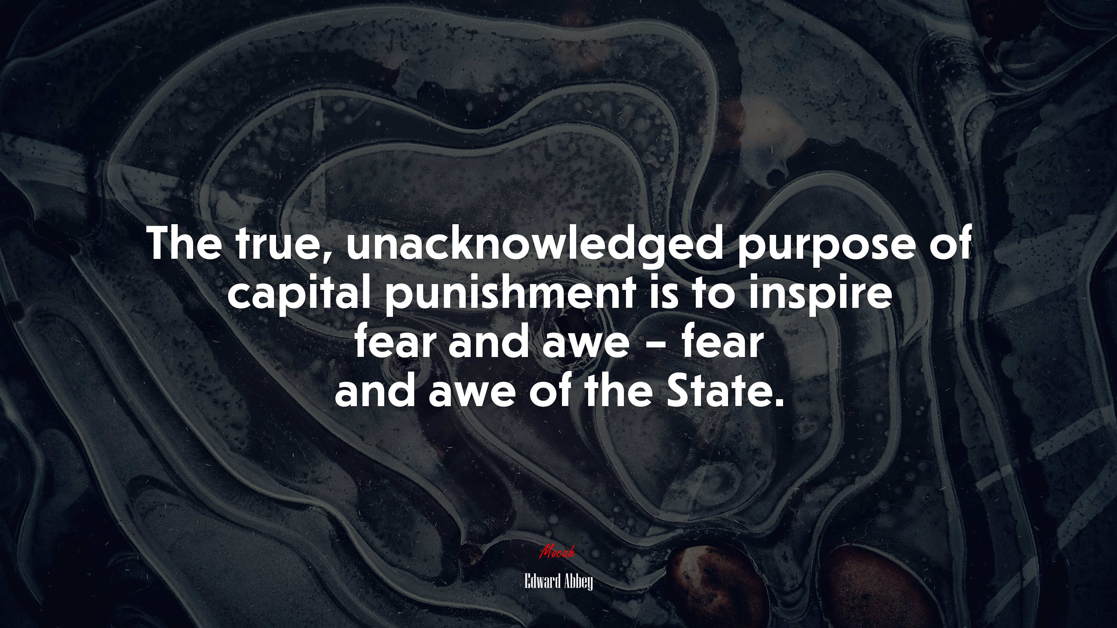 The true, unacknowledged purpose of capital punishment is to inspire fear and awe – fear and awe of the State. | Edward Abbey quote HD Wallpaper