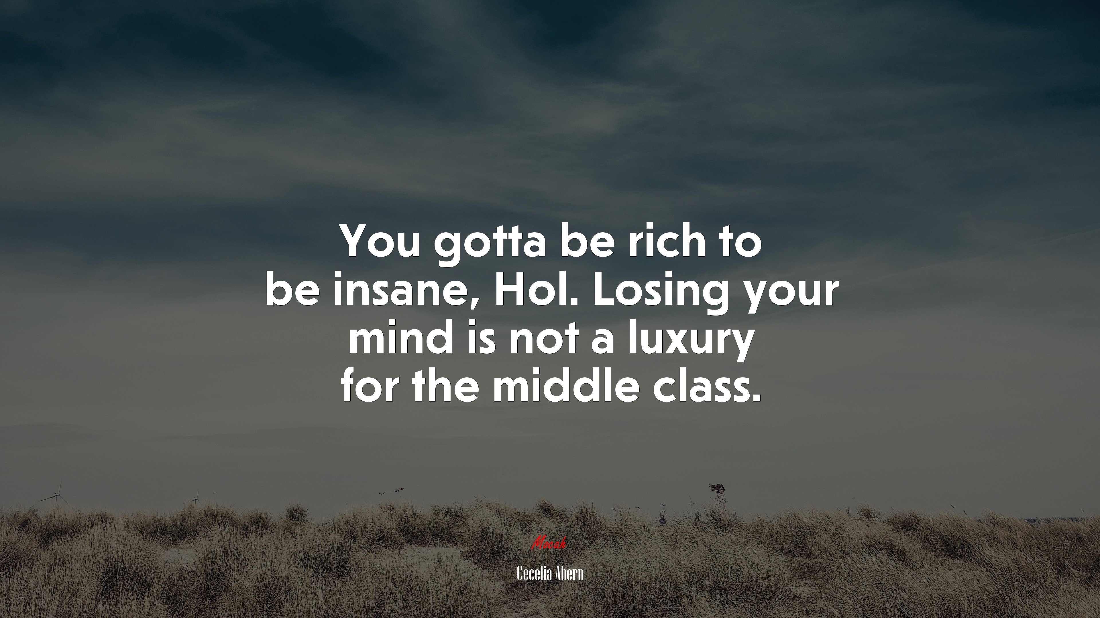 You gotta be rich to be insane, Hol. Losing your mind is not a luxury for the middle class. | Cecelia Ahern quote HD Wallpaper