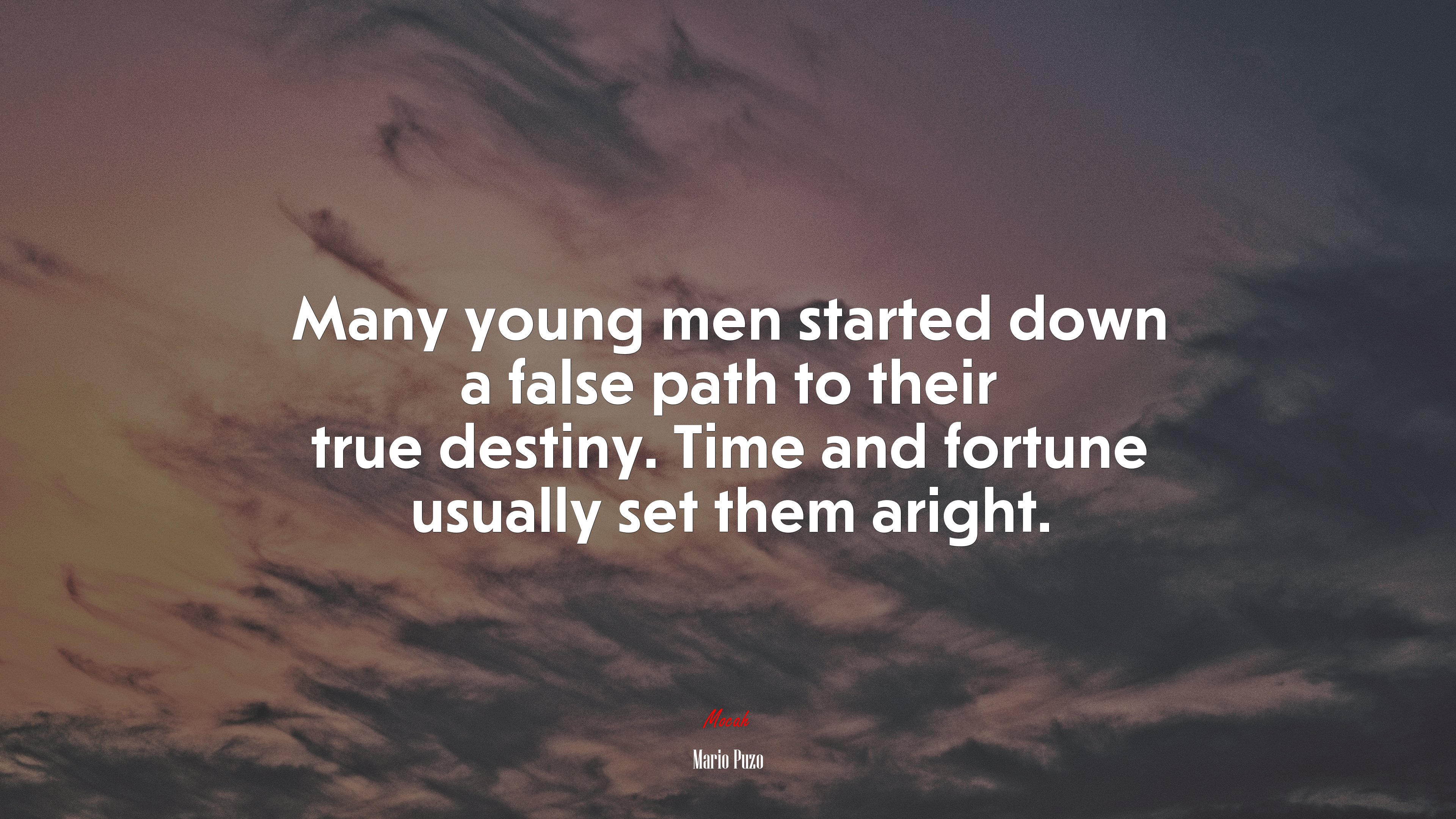Many young men started down a false path to their true destiny. Time and fortune usually set them aright. | Mario Puzo quote HD Wallpaper