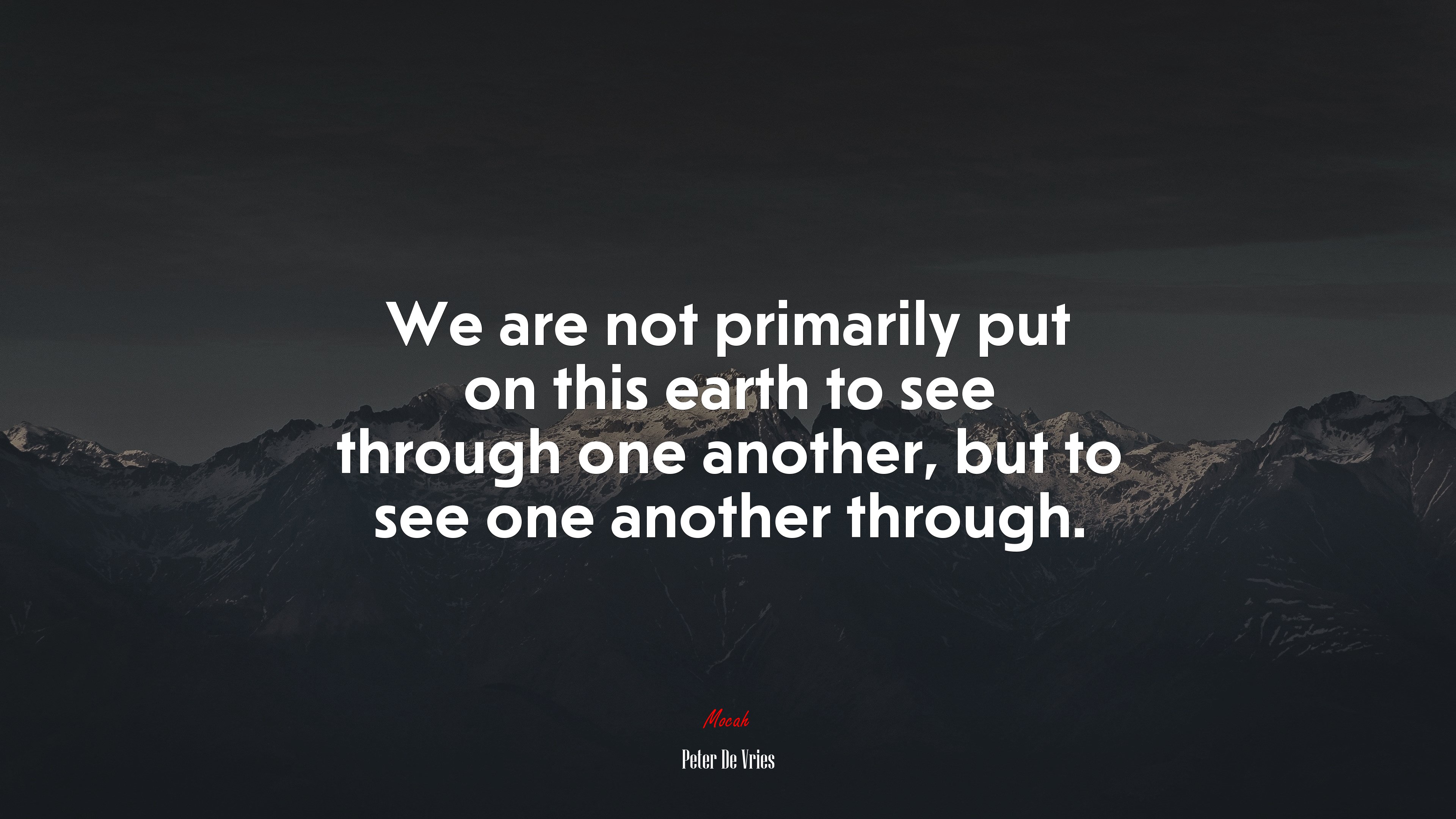 We are not primarily put on this earth to see through one another, but to see one another through. | Peter De Vries quote HD Wallpaper