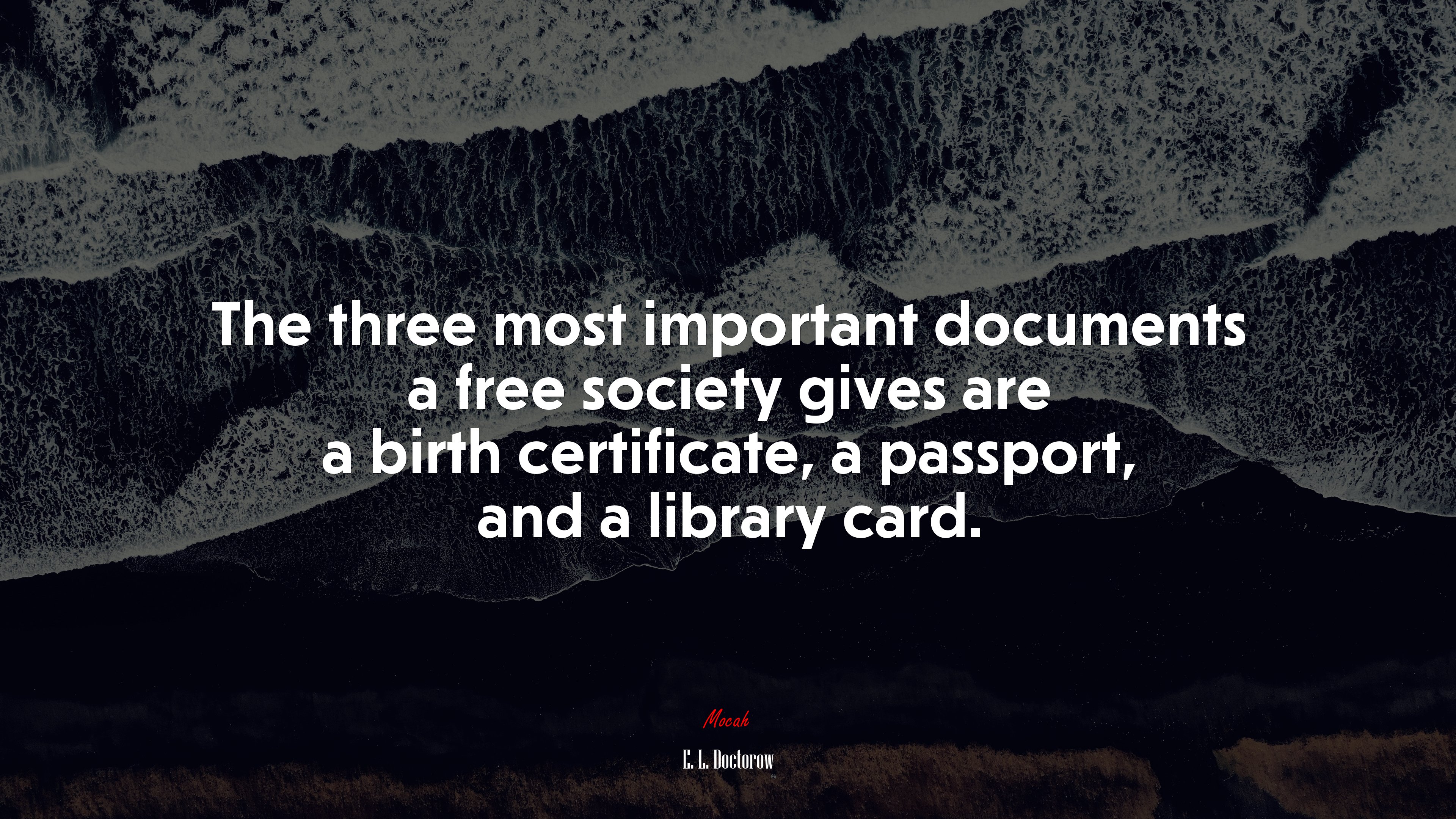 The three most important documents a free society gives are a birth certificate, a passport, and a library card. | E. L. Doctorow quote HD Wallpaper