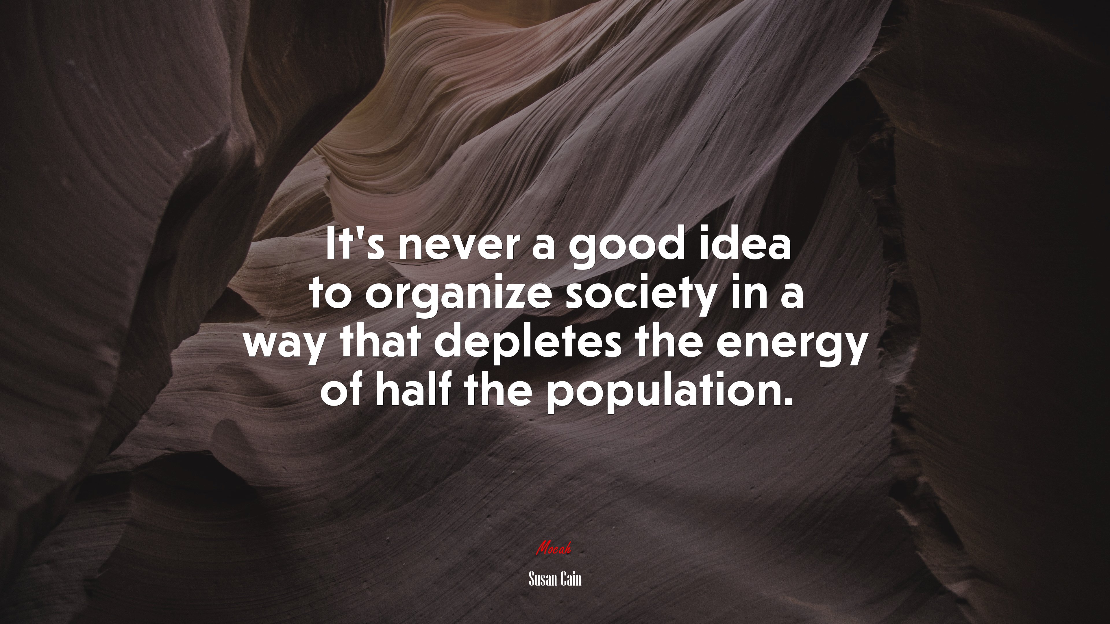 It’s never a good idea to organize society in a way that depletes the energy of half the population. | Susan Cain quote HD Wallpaper