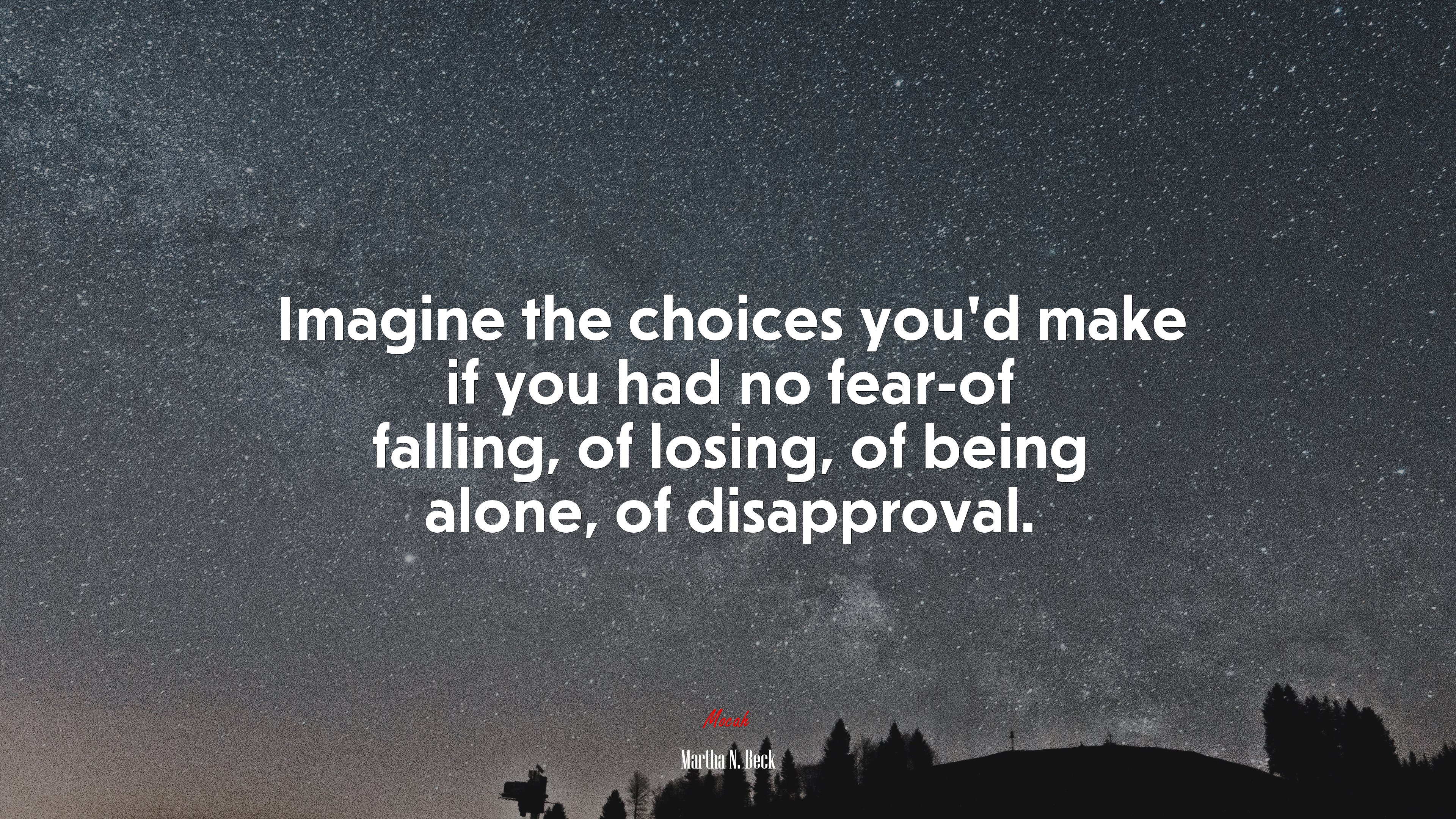 Imagine the choices you’d make if you had no fear-of falling, of losing, of being alone, of disapproval. | Martha N. Beck quote HD Wallpaper