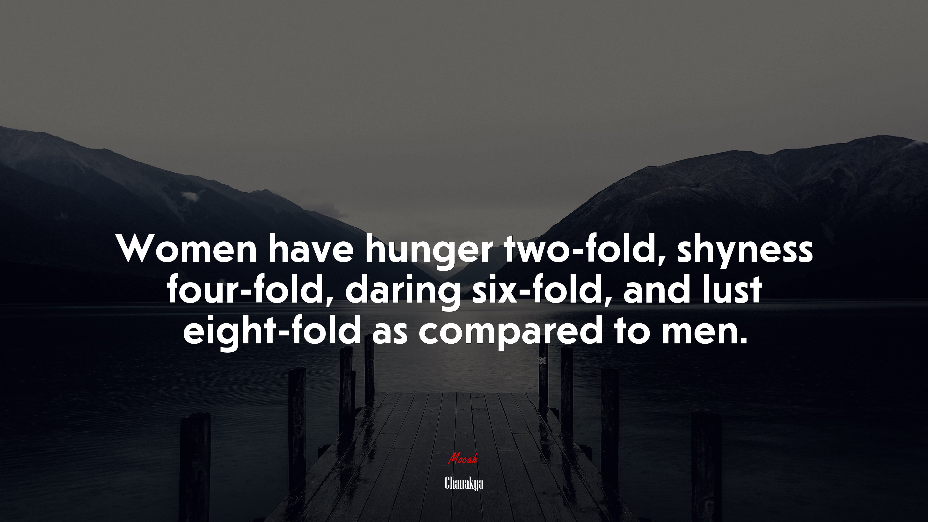 Women have hunger two-fold, shyness four-fold, daring six-fold, and lust eight-fold as compared to men. | Chanakya quote HD Wallpaper