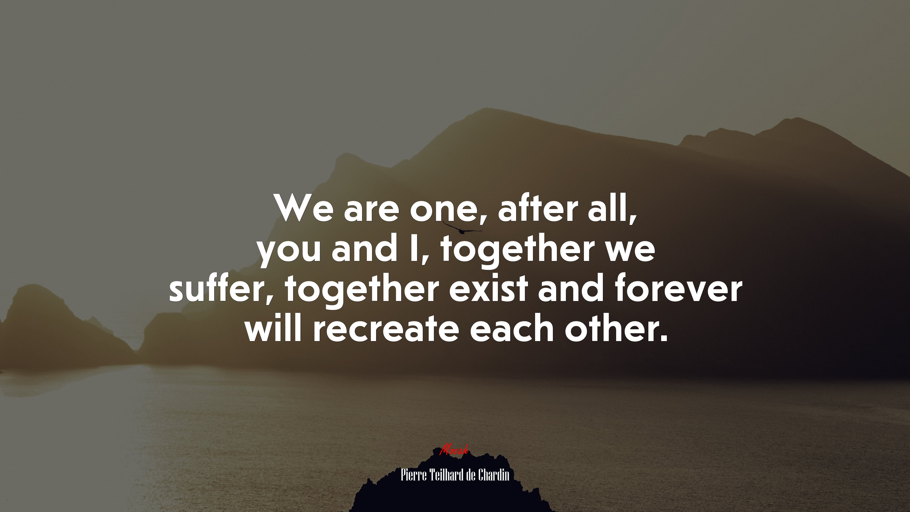 We are one, after all, you and I, together we suffer, together exist and forever will recreate each other. | Pierre Teilhard de Chardin quote HD Wallpaper