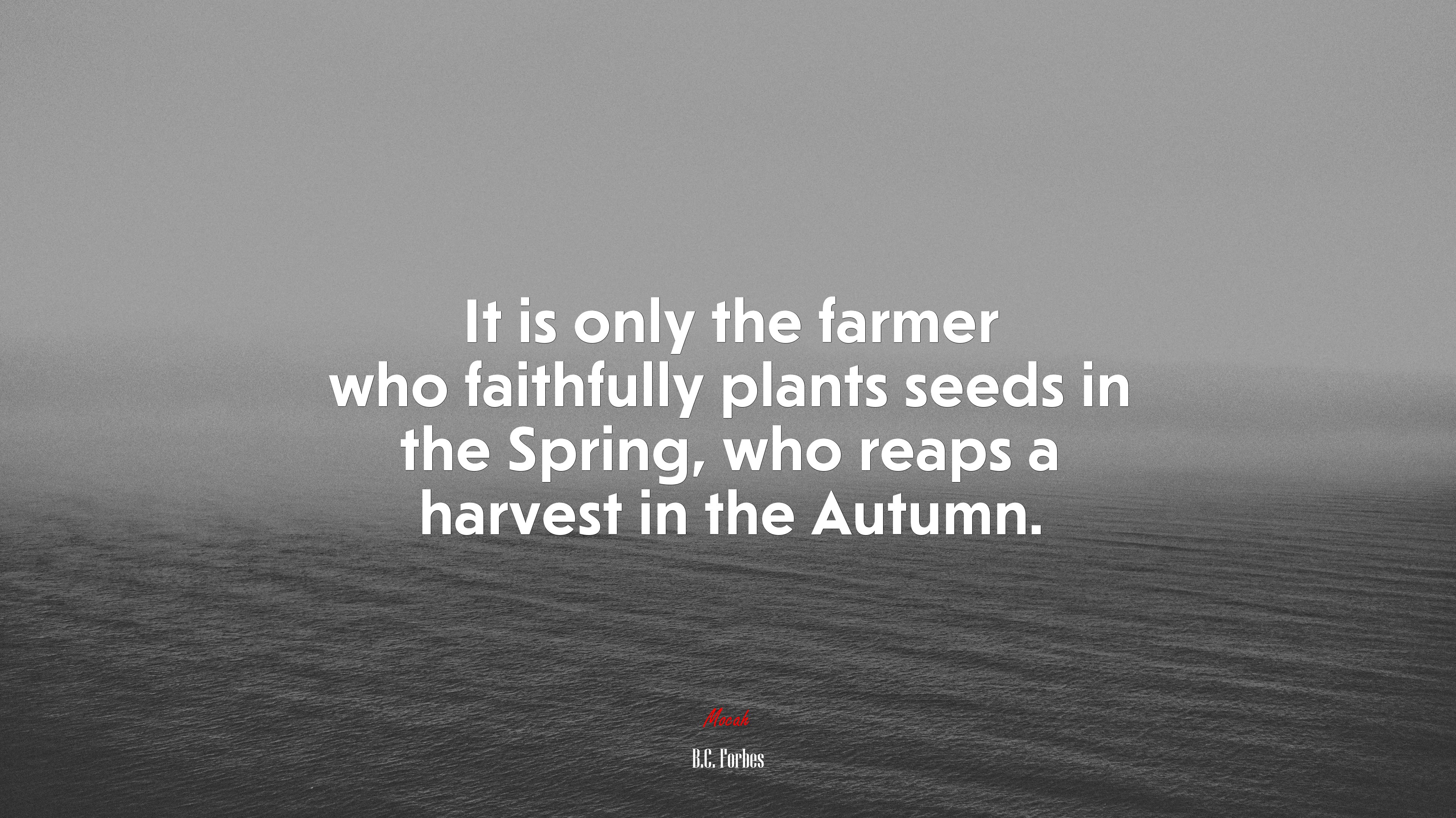 It is only the farmer who faithfully plants seeds in the Spring, who reaps a harvest in the Autumn. | B.C. Forbes quote HD Wallpaper