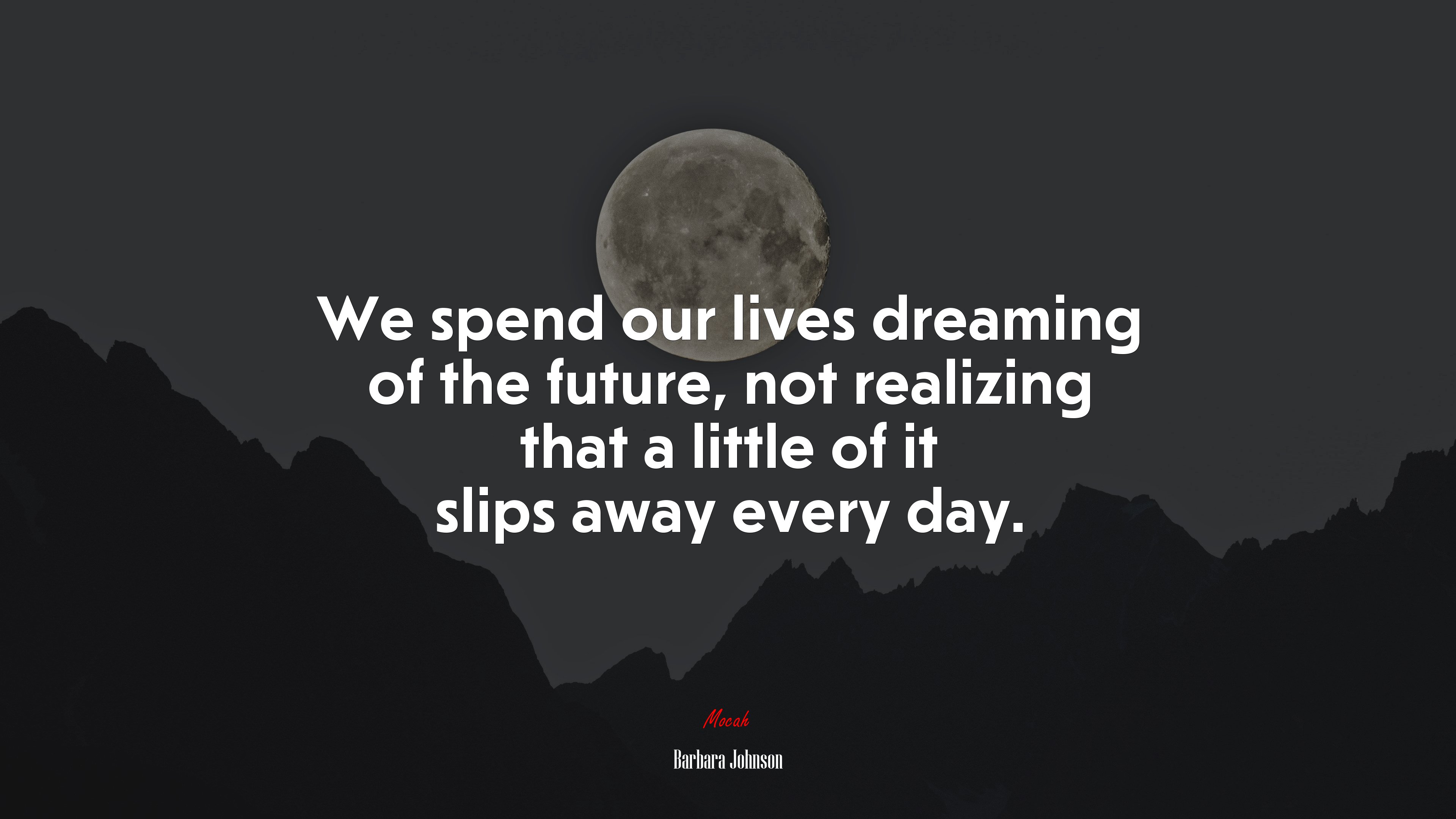 We spend our lives dreaming of the future, not realizing that a little of it slips away every day. | Barbara Johnson quote HD Wallpaper