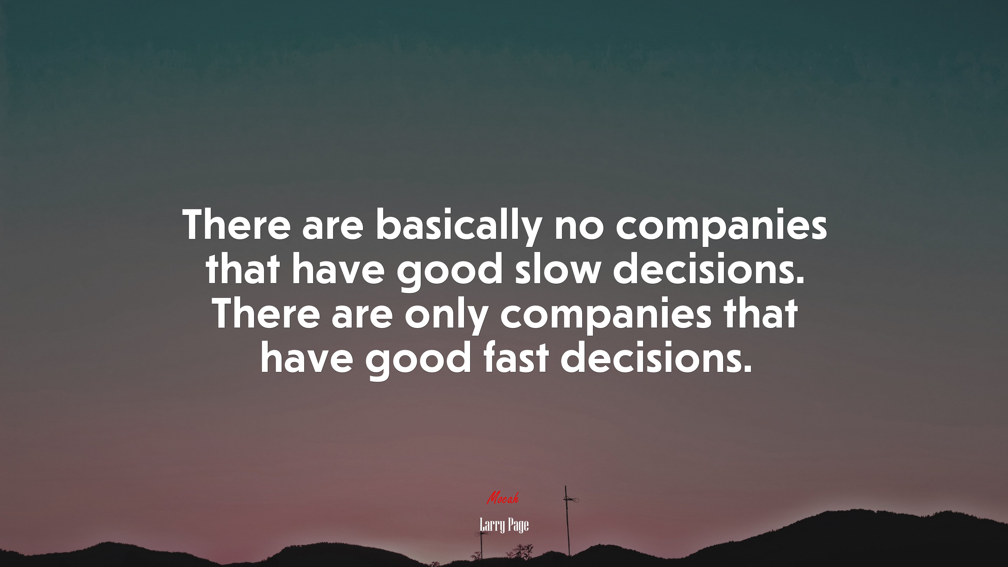 There are basically no companies that have good slow decisions. There are only companies that have good fast decisions. | Larry Page quote HD Wallpaper