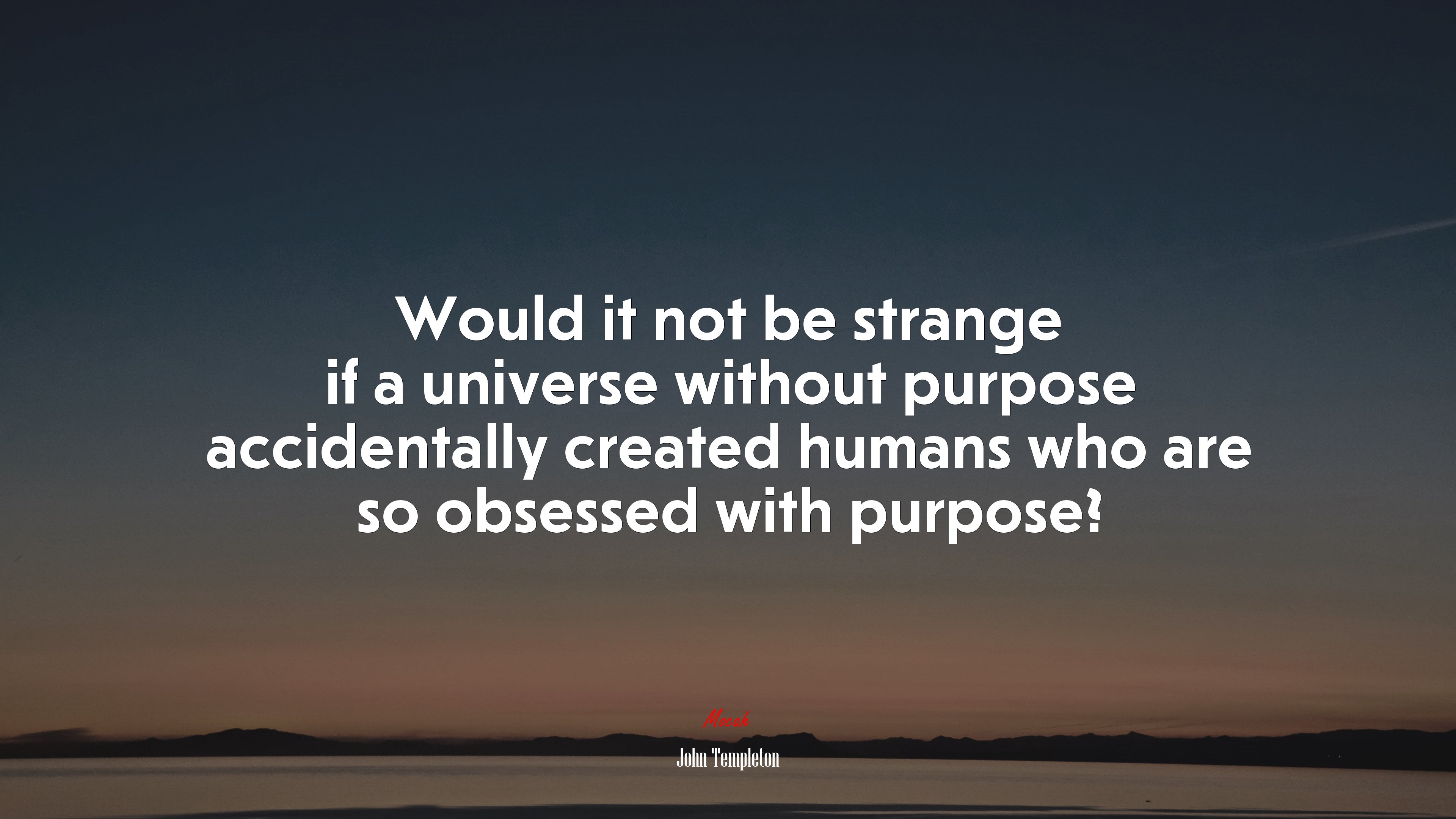 Would it not be strange if a universe without purpose accidentally created humans who are so obsessed with purpose? | John Templeton quote HD Wallpaper