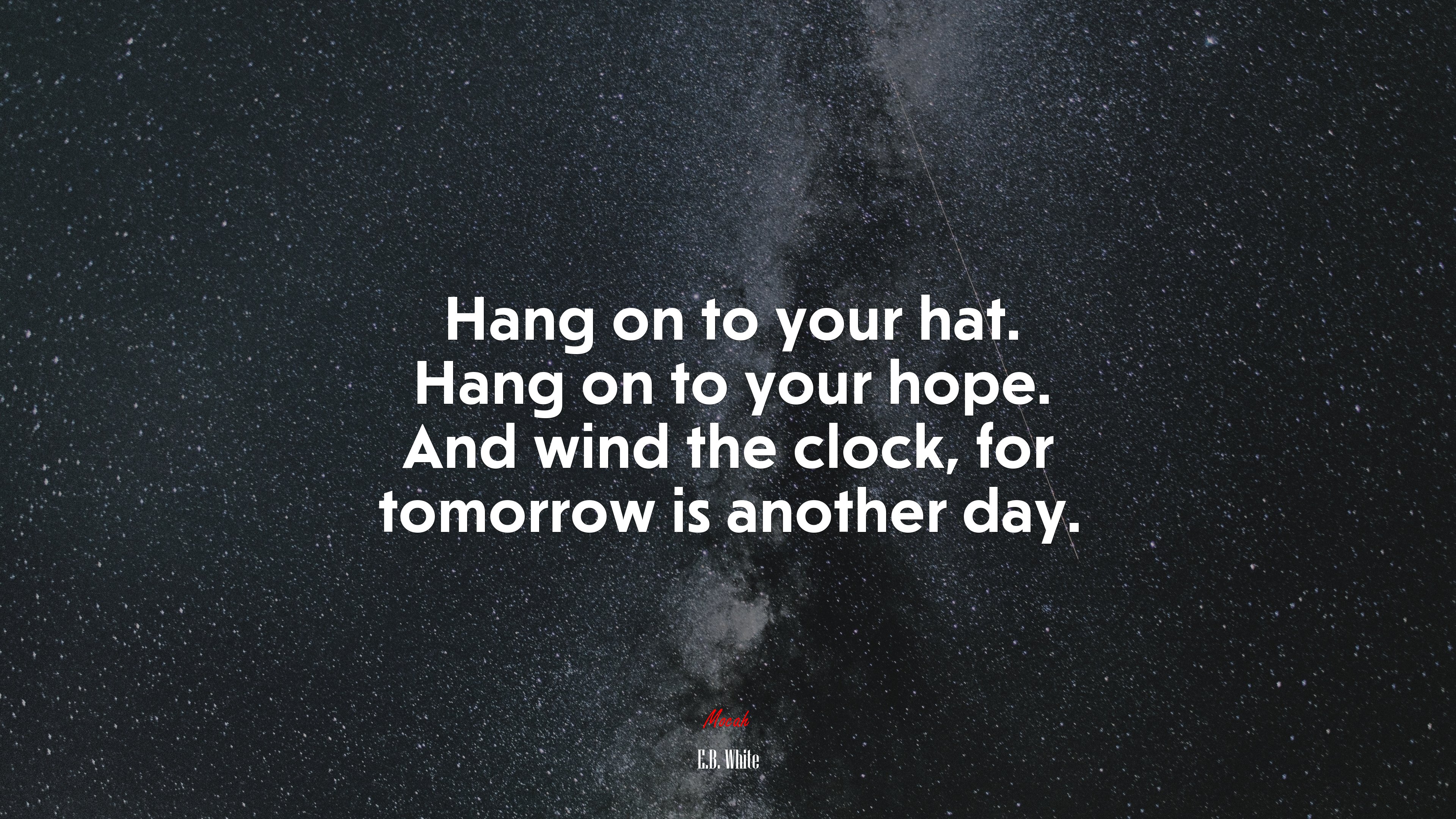 Hang on to your hat. Hang on to your hope. And wind the clock, for tomorrow is another day. | E.B. White quote HD Wallpaper