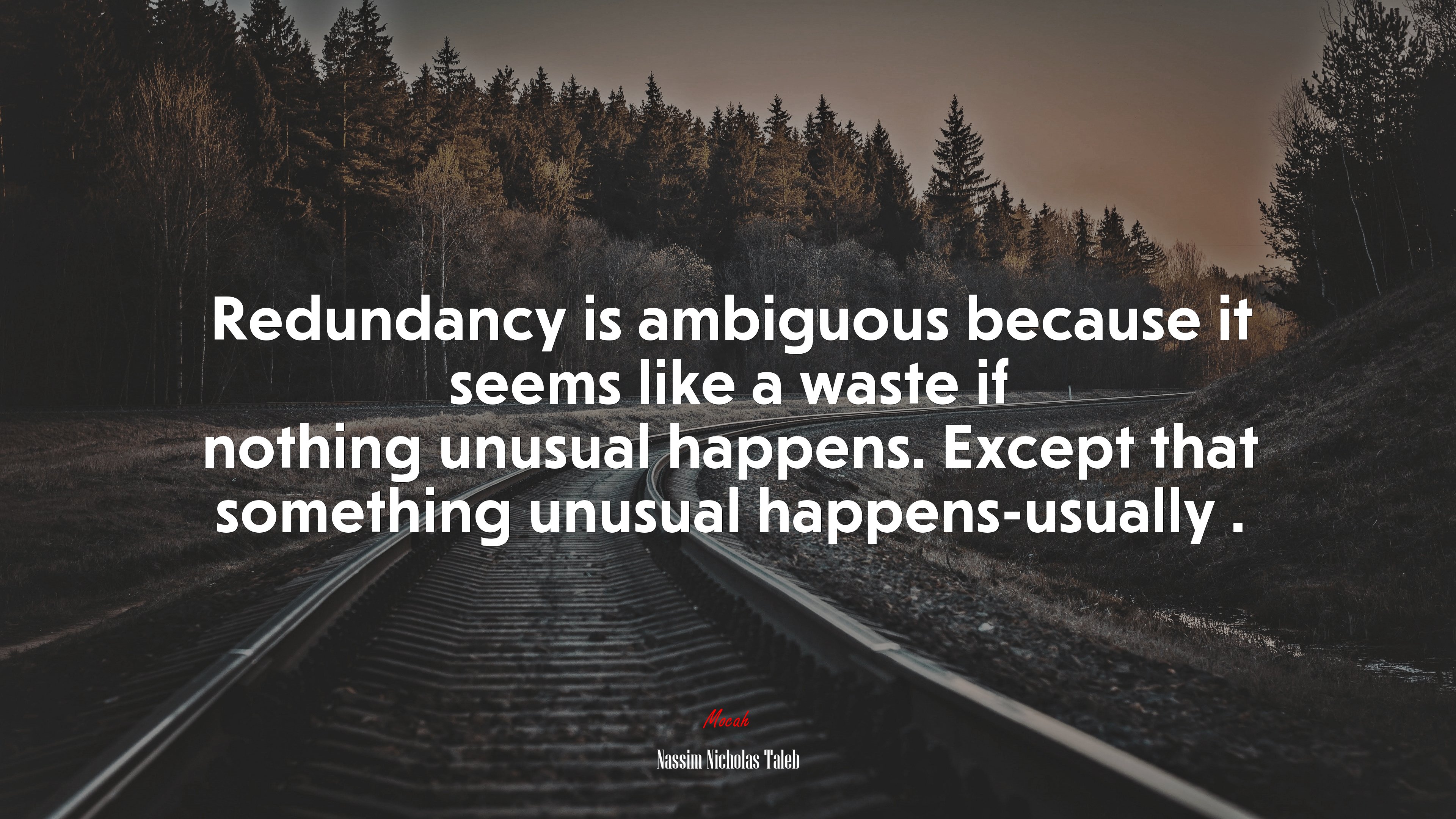 Redundancy is ambiguous because it seems like a waste if nothing unusual happens. Except that something unusual happens-usually . | Nassim Nicholas Taleb quote HD Wallpaper