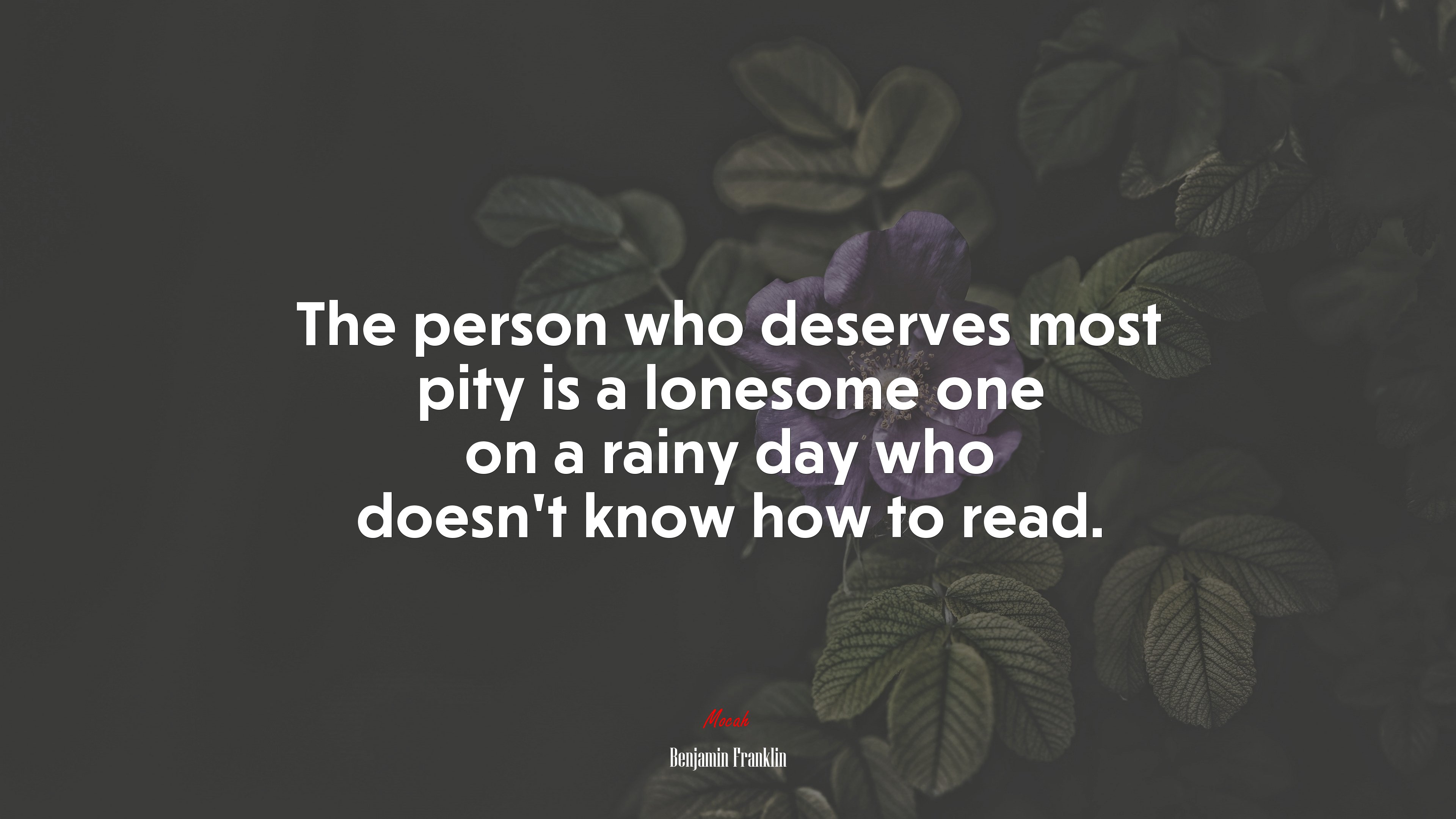 The person who deserves most pity is a lonesome one on a rainy day who doesn’t know how to read. | Benjamin Franklin quote HD Wallpaper
