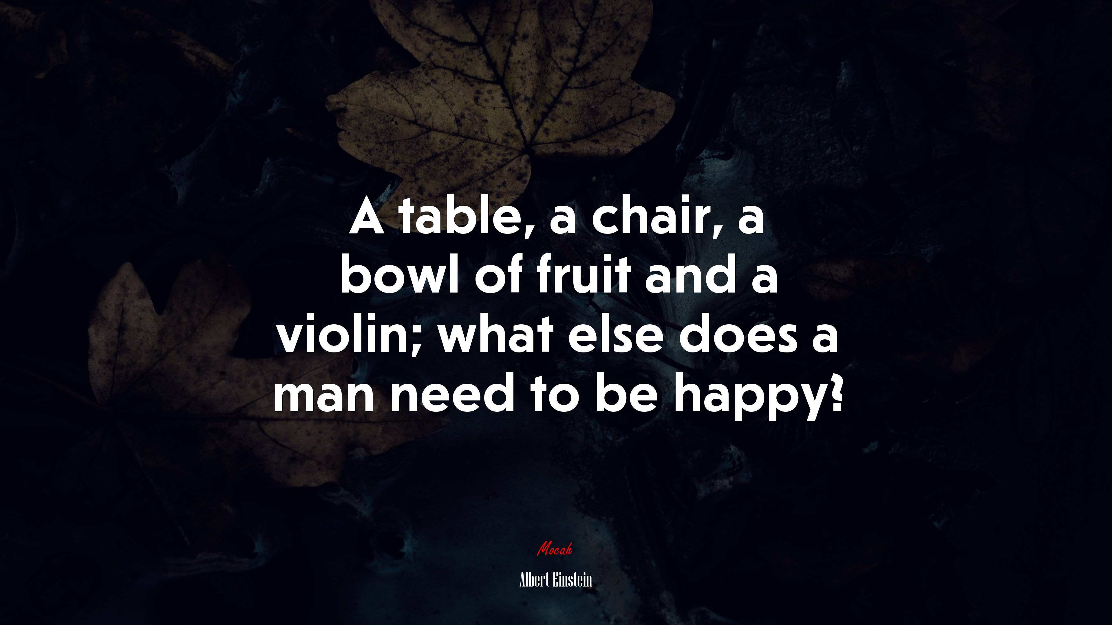 A table, a chair, a bowl of fruit and a violin; what else does a man need to be happy? | Albert Einstein quote HD Wallpaper