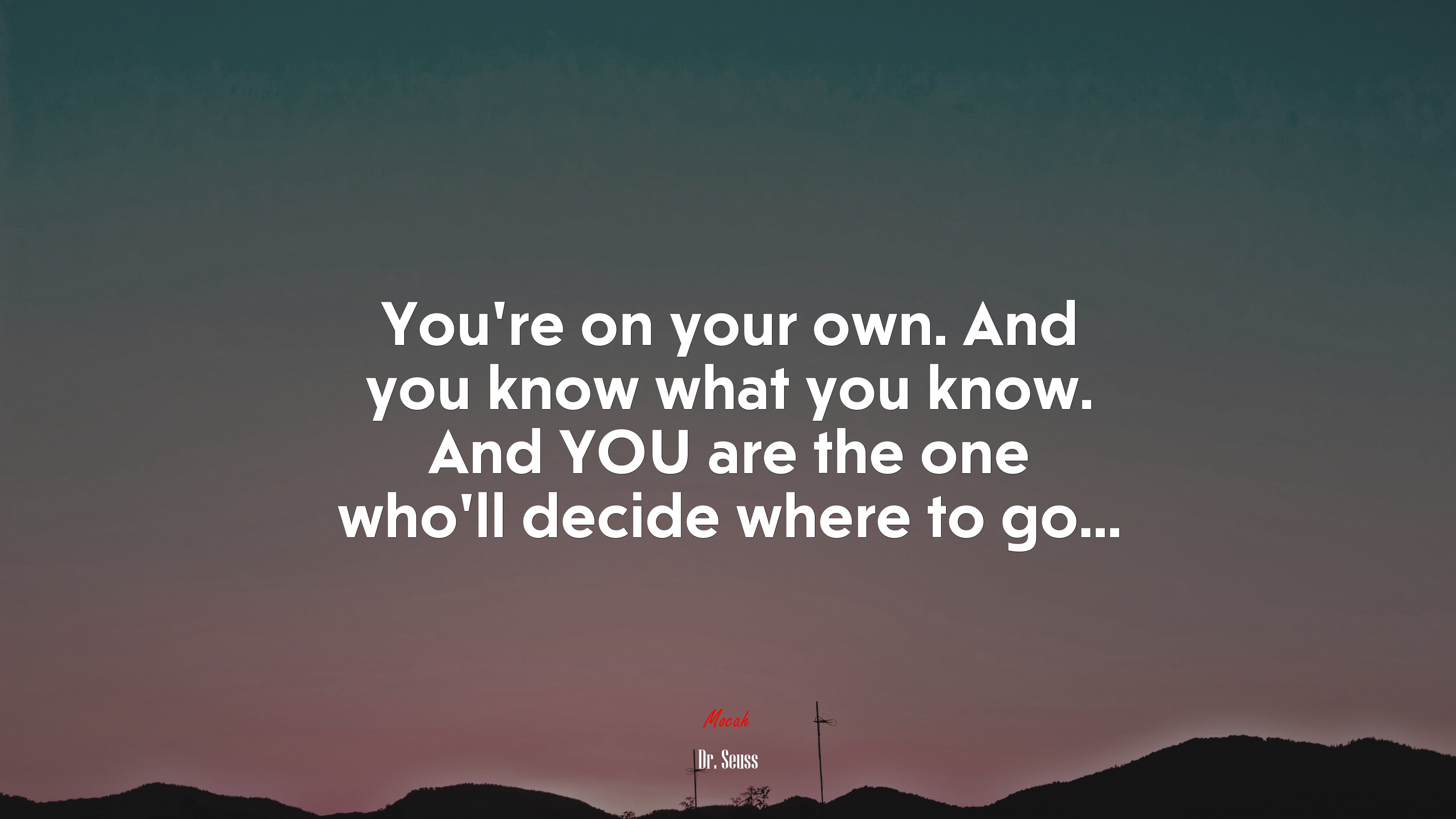 You’re on your own. And you know what you know. And YOU are the one who’ll decide where to go... | Dr. Seuss quote HD Wallpaper