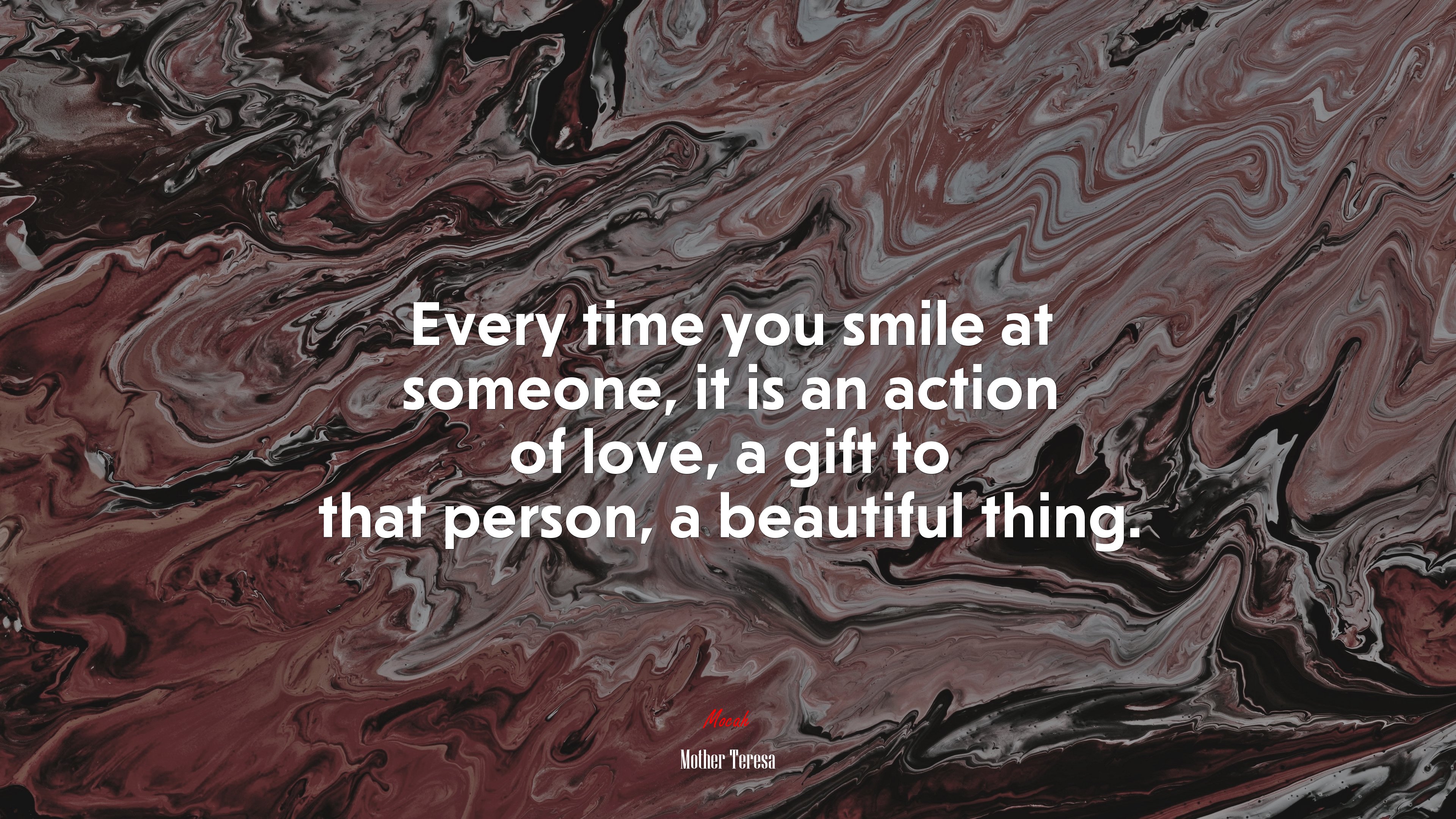 Every time you smile at someone, it is an action of love, a gift to that person, a beautiful thing. | Mother Teresa quote HD Wallpaper