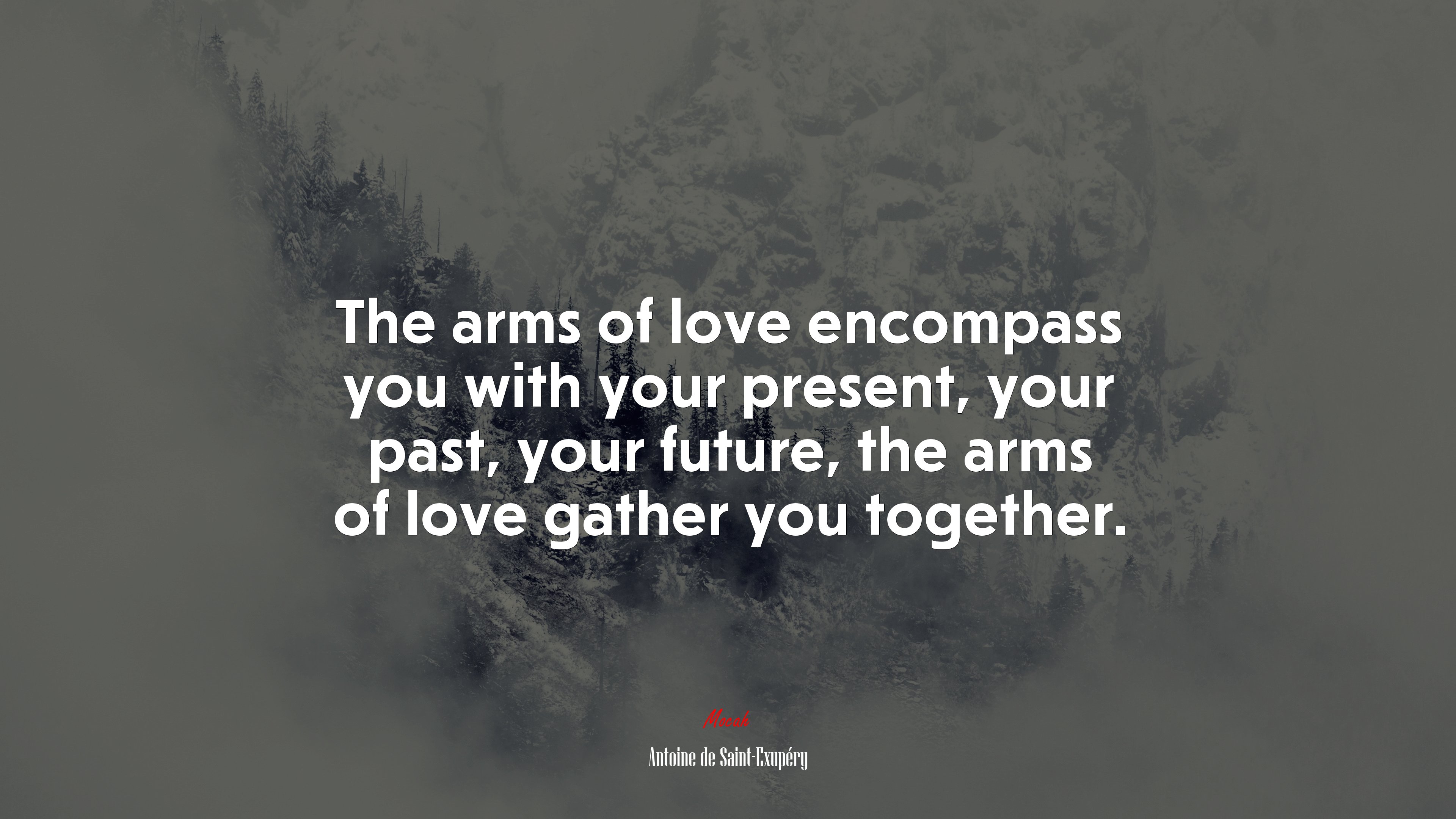 The arms of love encompass you with your present, your past, your future, the arms of love gather you together. | Antoine de Saint-Exupéry quote HD Wallpaper