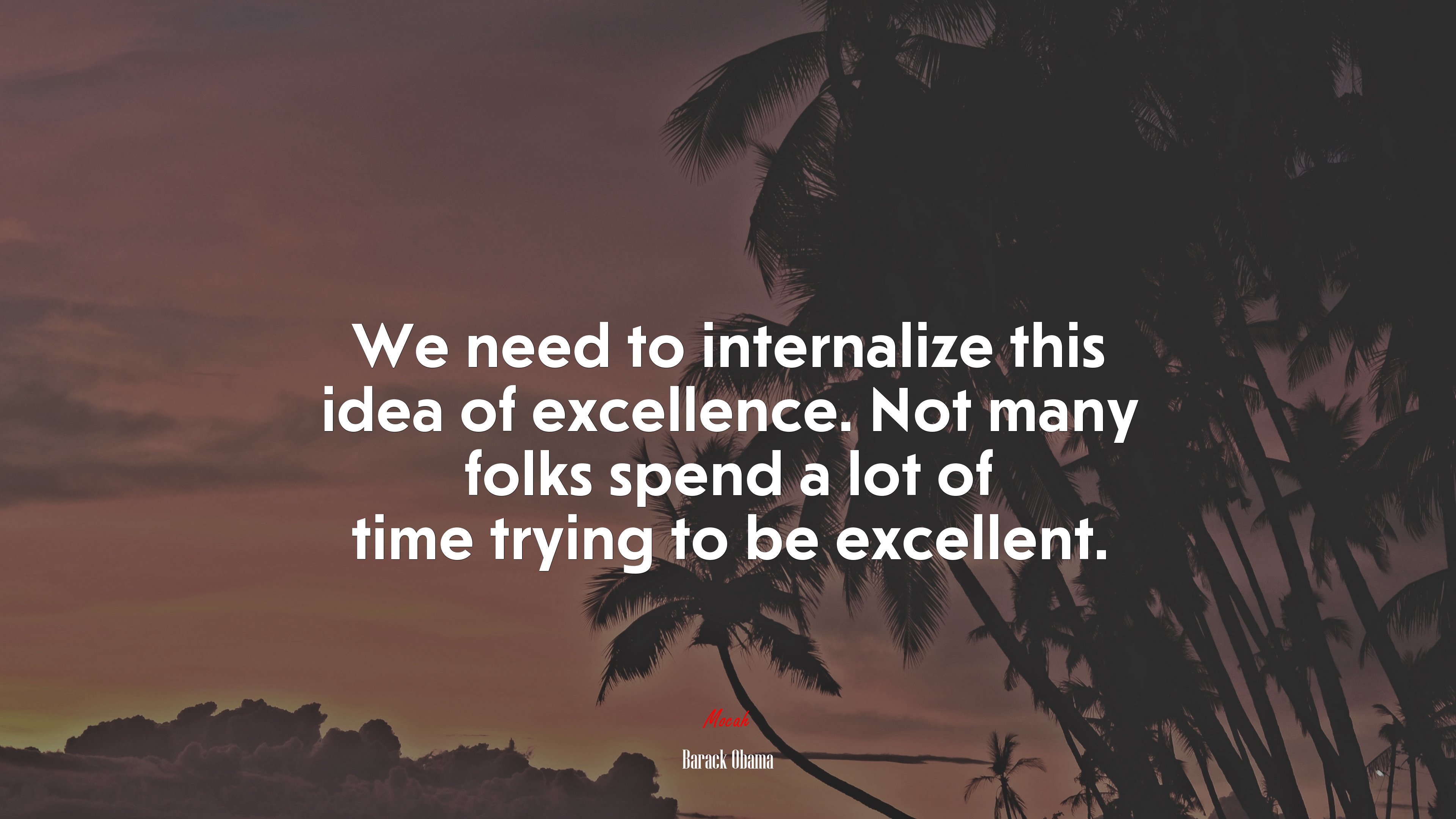 We need to internalize this idea of excellence. Not many folks spend a lot of time trying to be excellent. | Barack Obama quote HD Wallpaper