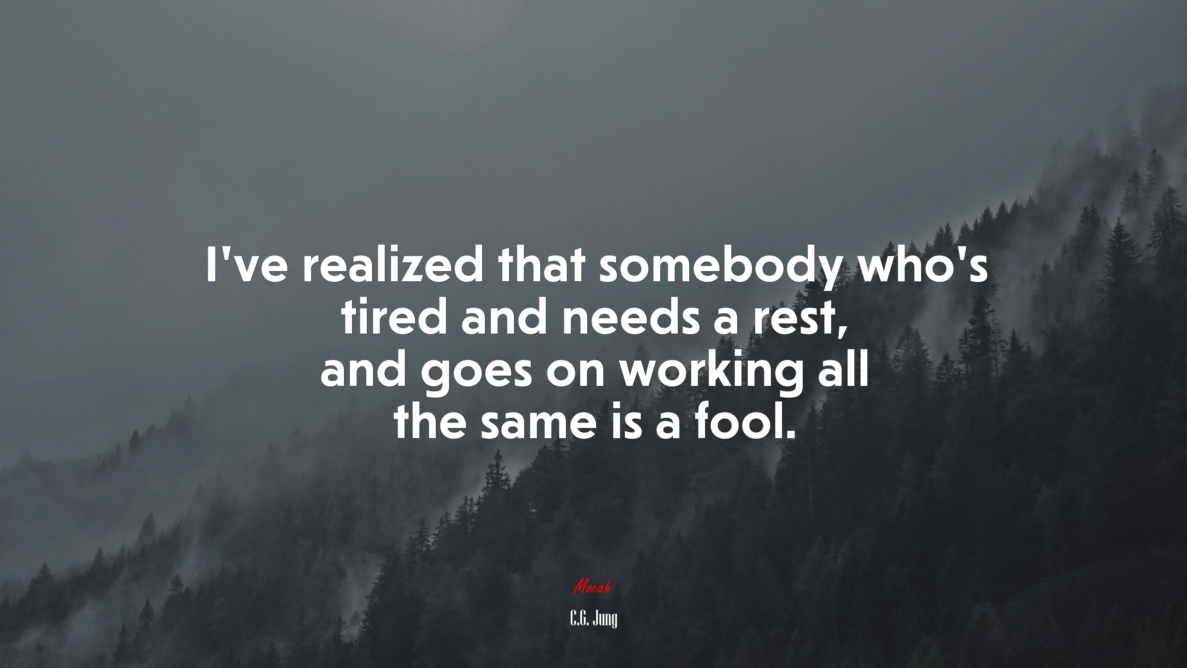 I’ve realized that somebody who’s tired and needs a rest, and goes on working all the same is a fool. | C.G. Jung quote HD Wallpaper