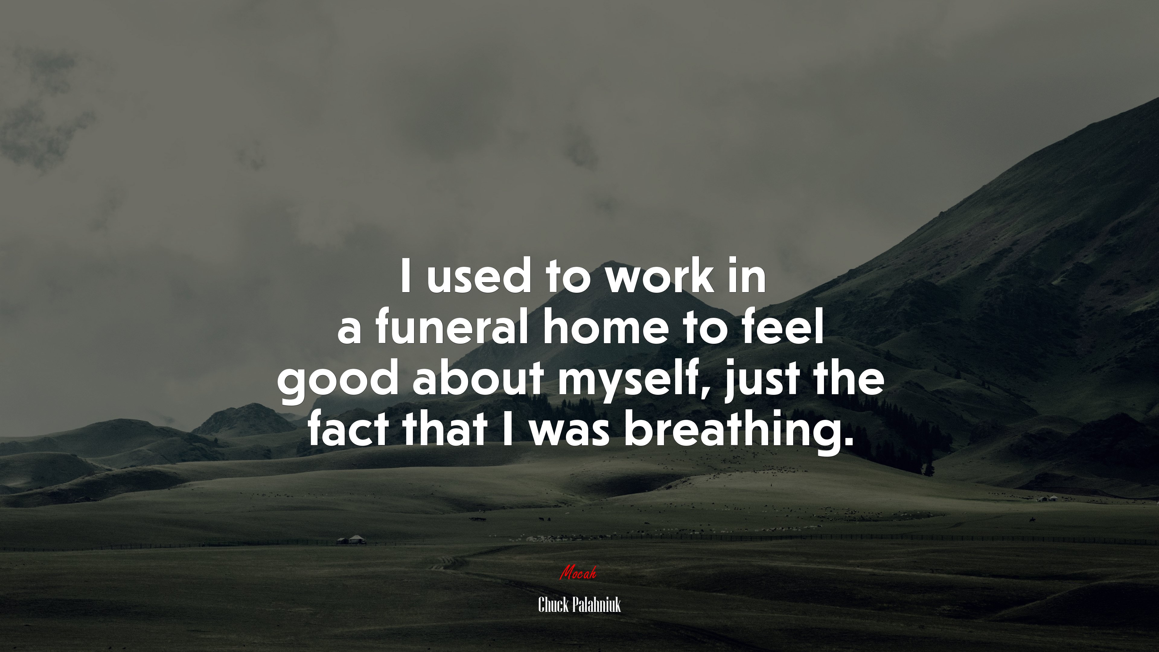 I used to work in a funeral home to feel good about myself, just the fact that I was breathing. | Chuck Palahniuk quote HD Wallpaper